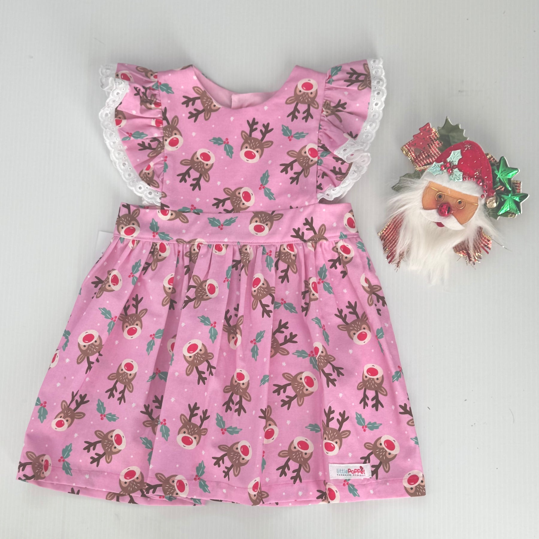 Pink Ruffle Reindeer Christmas Dress