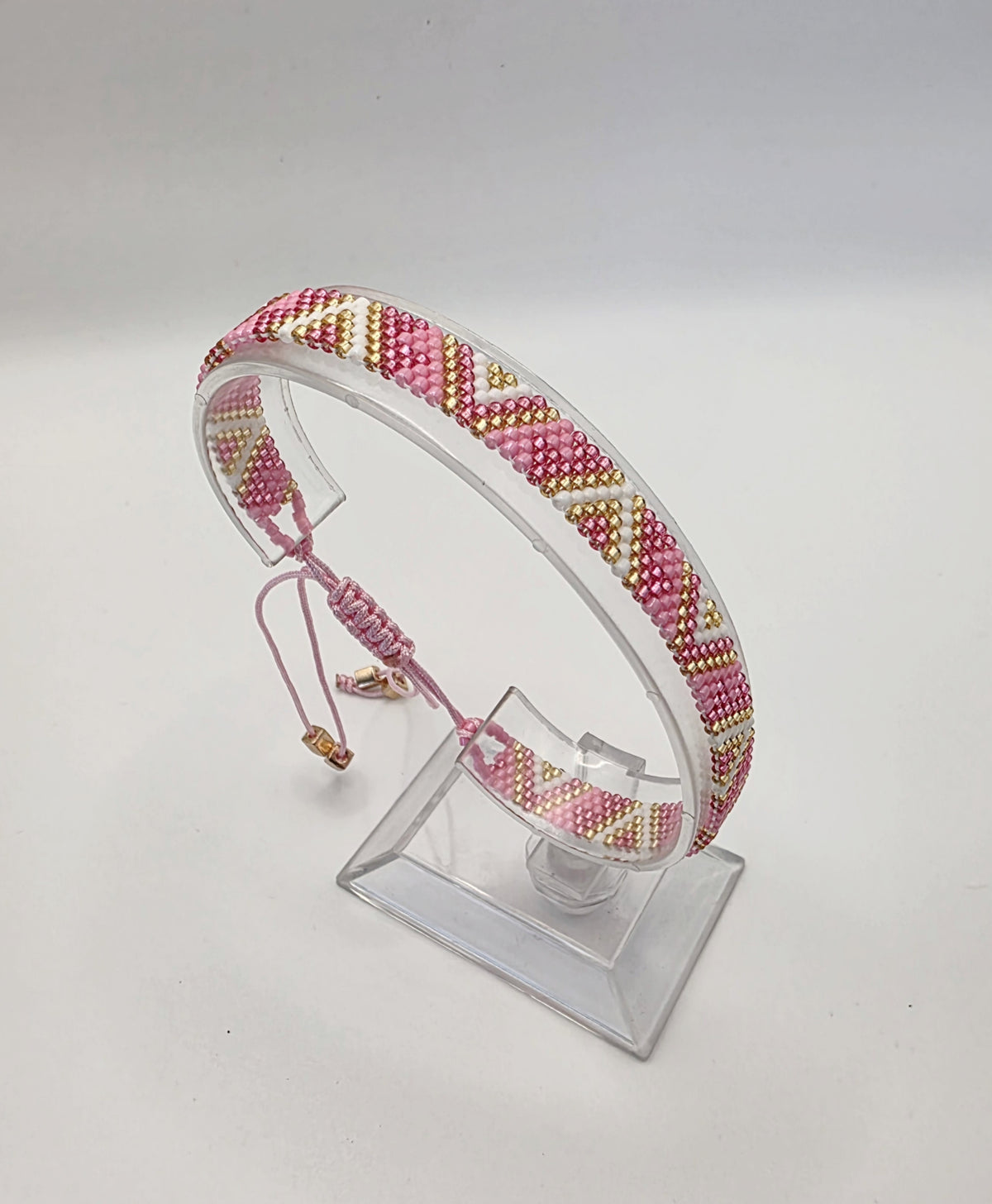 Pink and Gold, Handwoven Beaded Bracelet, Adjustable