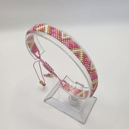 Pink and Gold, Handwoven Beaded Bracelet, Adjustable