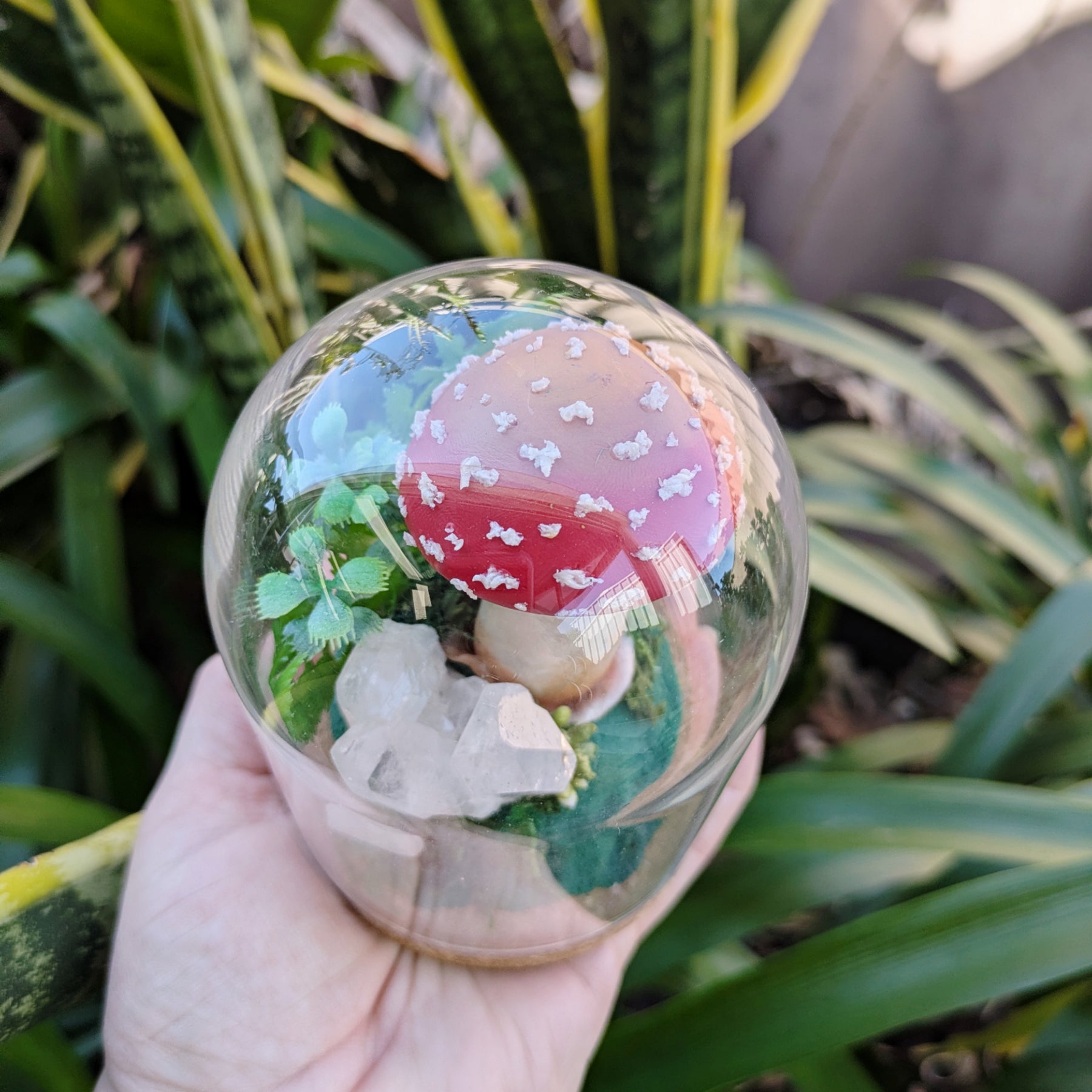 Enchanted Amanita Mushroom Dome with a Clear Quartz