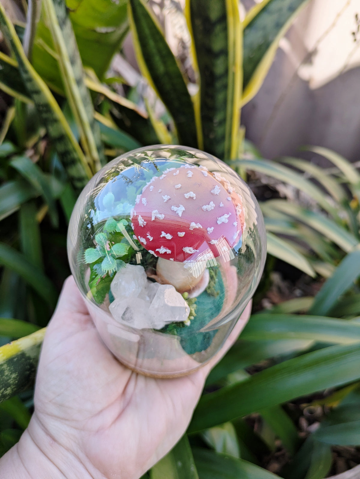 Enchanted Amanita Mushroom Dome with a Clear Quartz