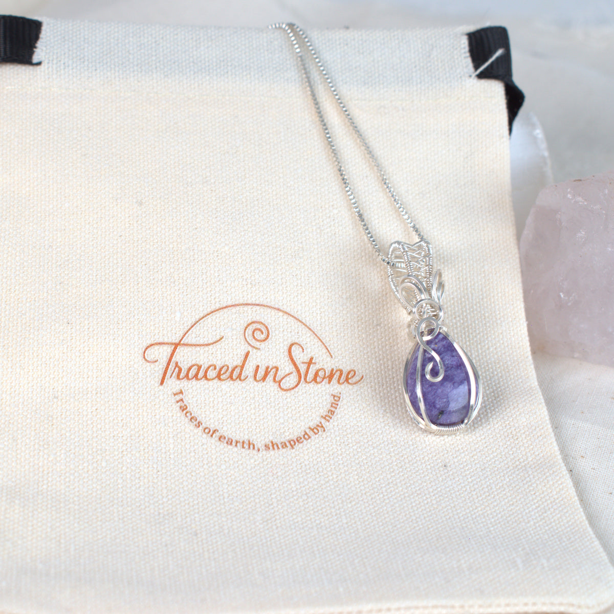 Wire Wrapped Charoite Keepsake Pendant