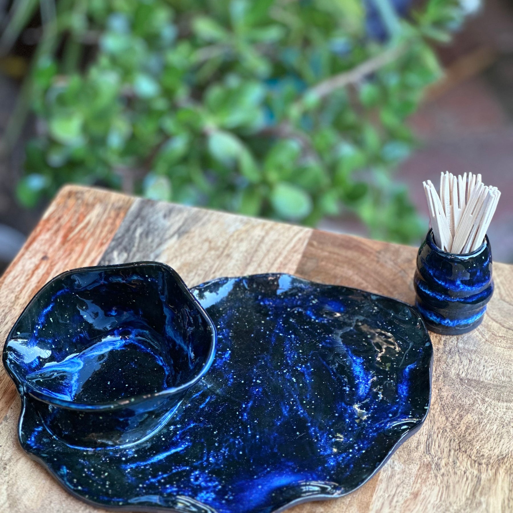 Handmade Ceramic Chip & Dip Set | Girl Dinner | Cosmic Swirl
