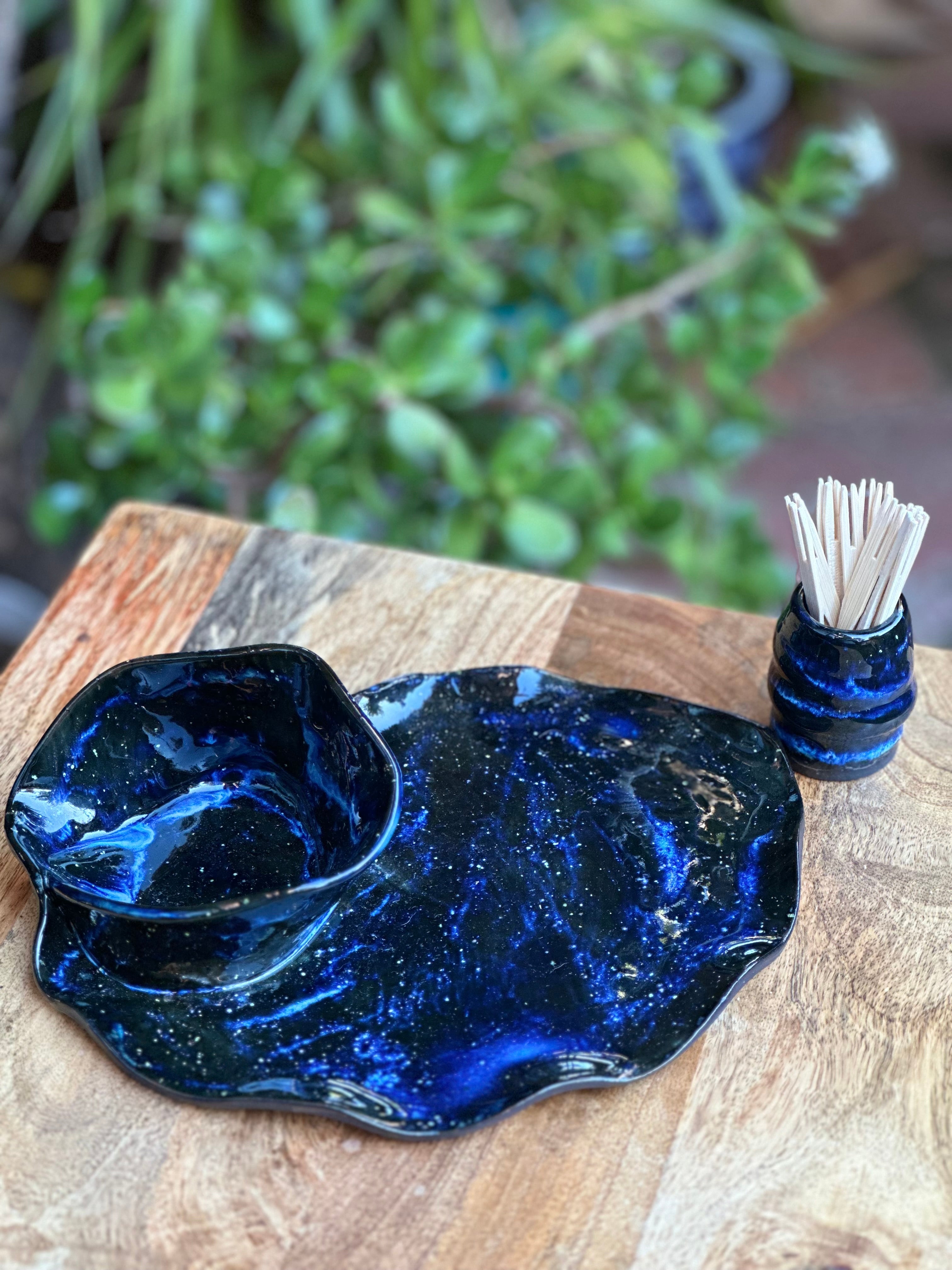 Handmade Ceramic Chip & Dip Set | Girl Dinner | Cosmic Swirl