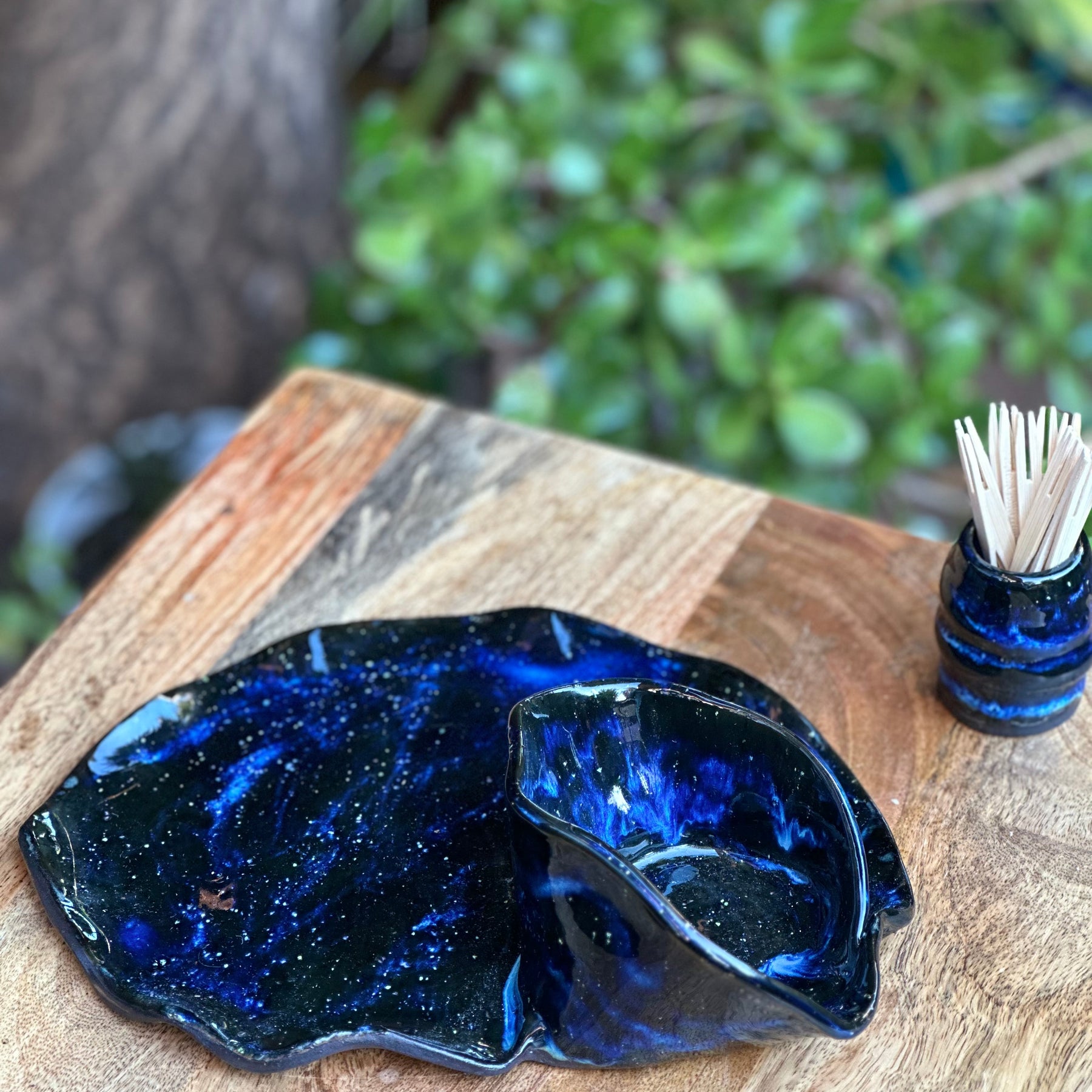 Handmade Ceramic Chip & Dip Set | Girl Dinner | Cosmic Swirl