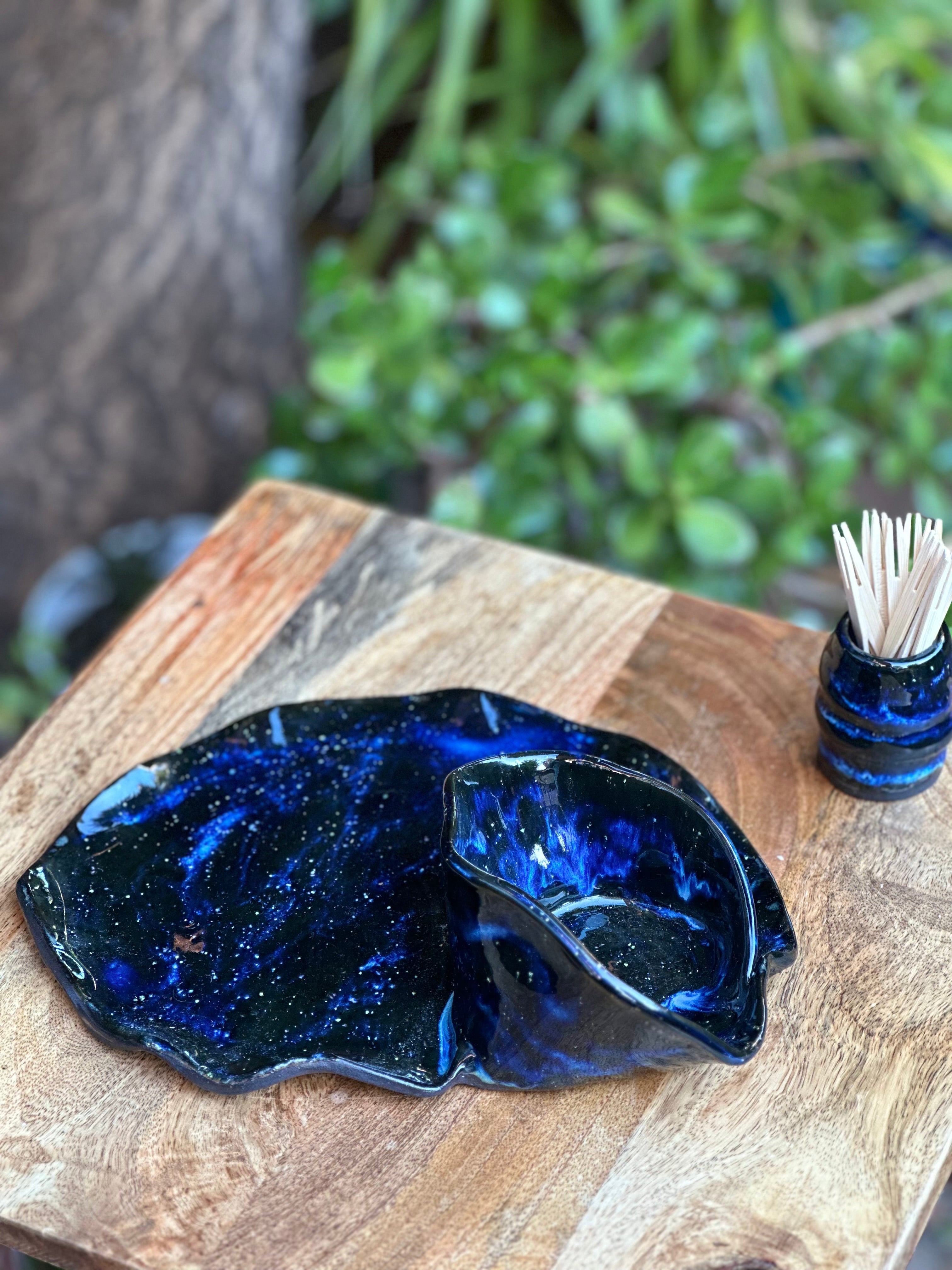 Handmade Ceramic Chip & Dip Set | Girl Dinner | Cosmic Swirl