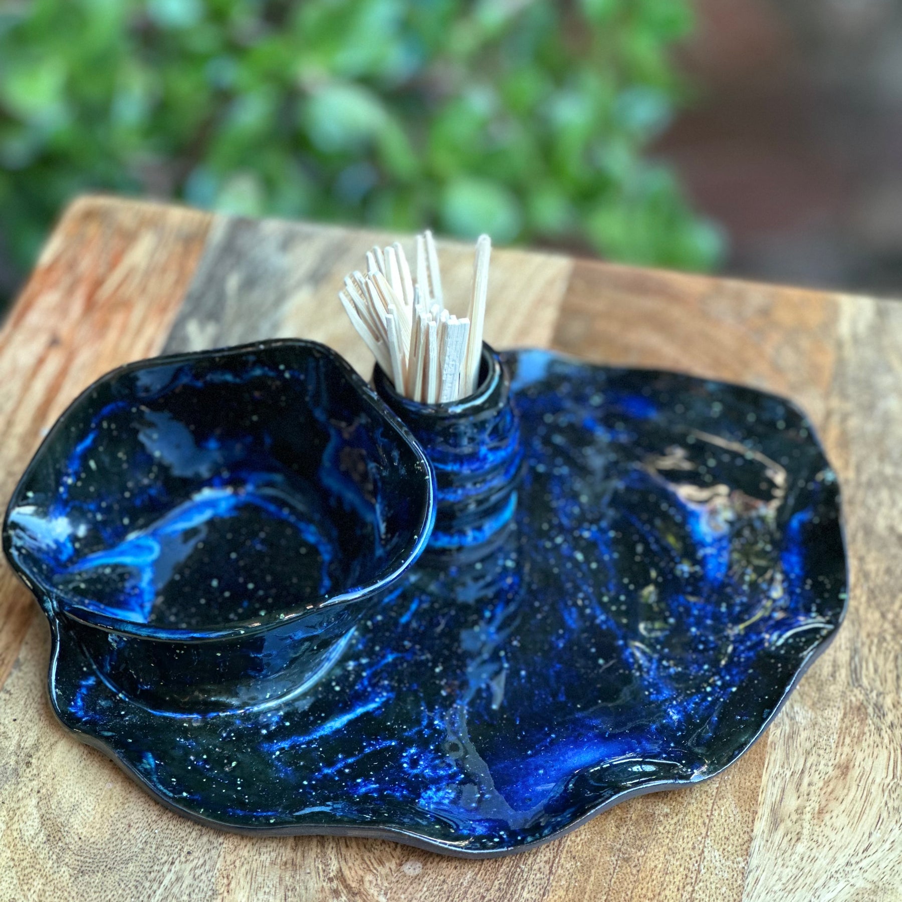 Handmade Ceramic Chip & Dip Set | Girl Dinner | Cosmic Swirl