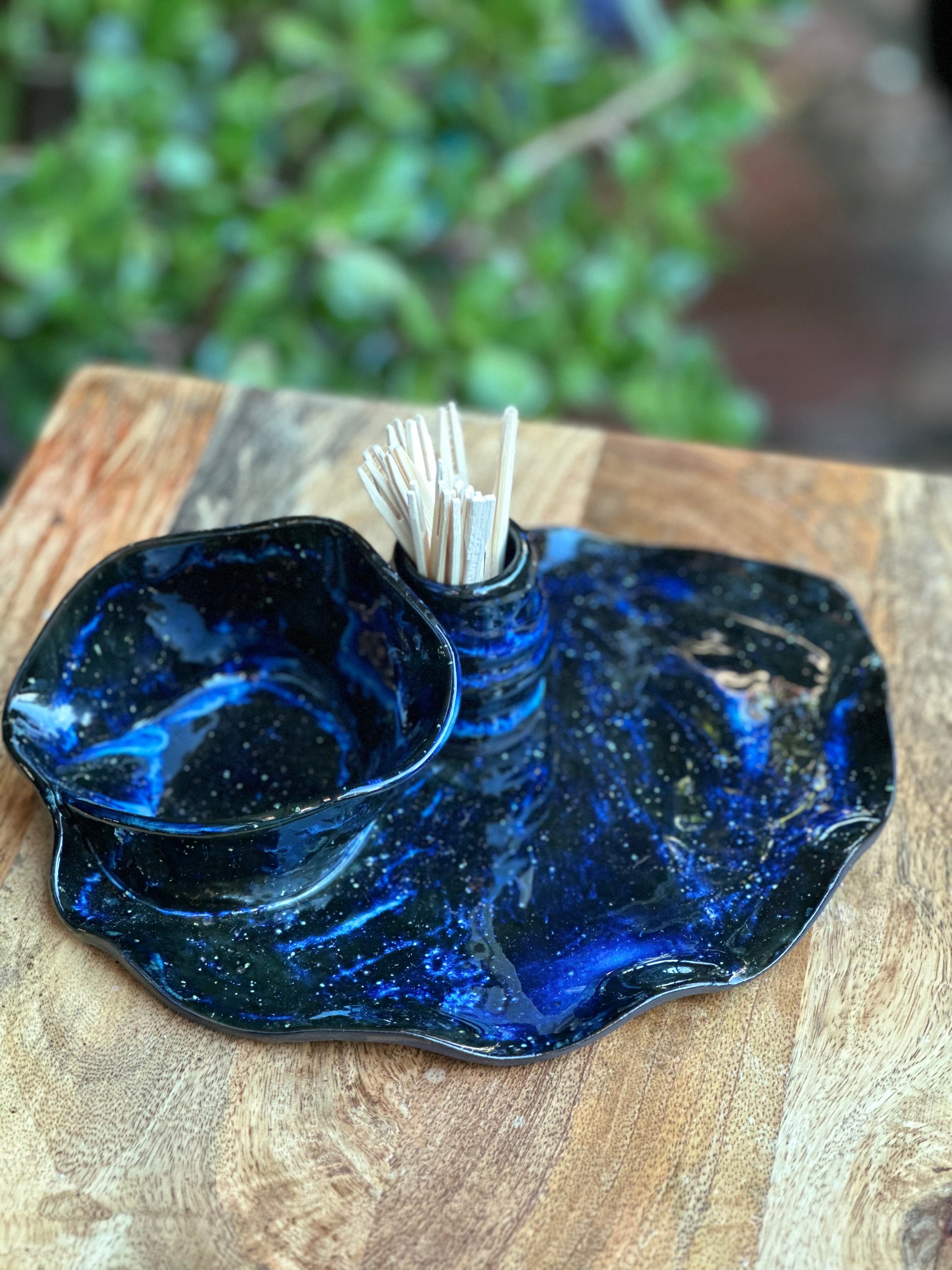 Handmade Ceramic Chip & Dip Set | Girl Dinner | Cosmic Swirl