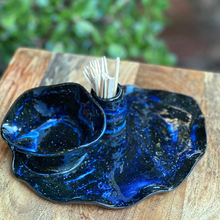 Chip & Dip Set | Handmade Ceramic Tableware | Girl Dinner | Cosmic Swirl