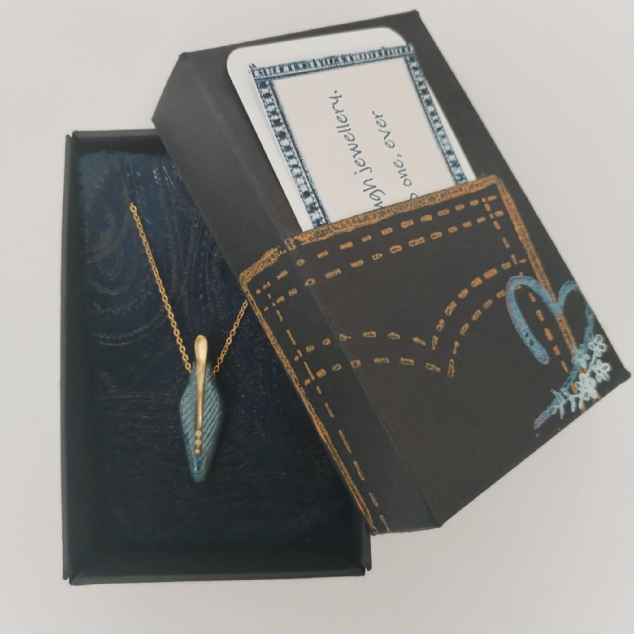 The Needle - Denim and Brass Necklace