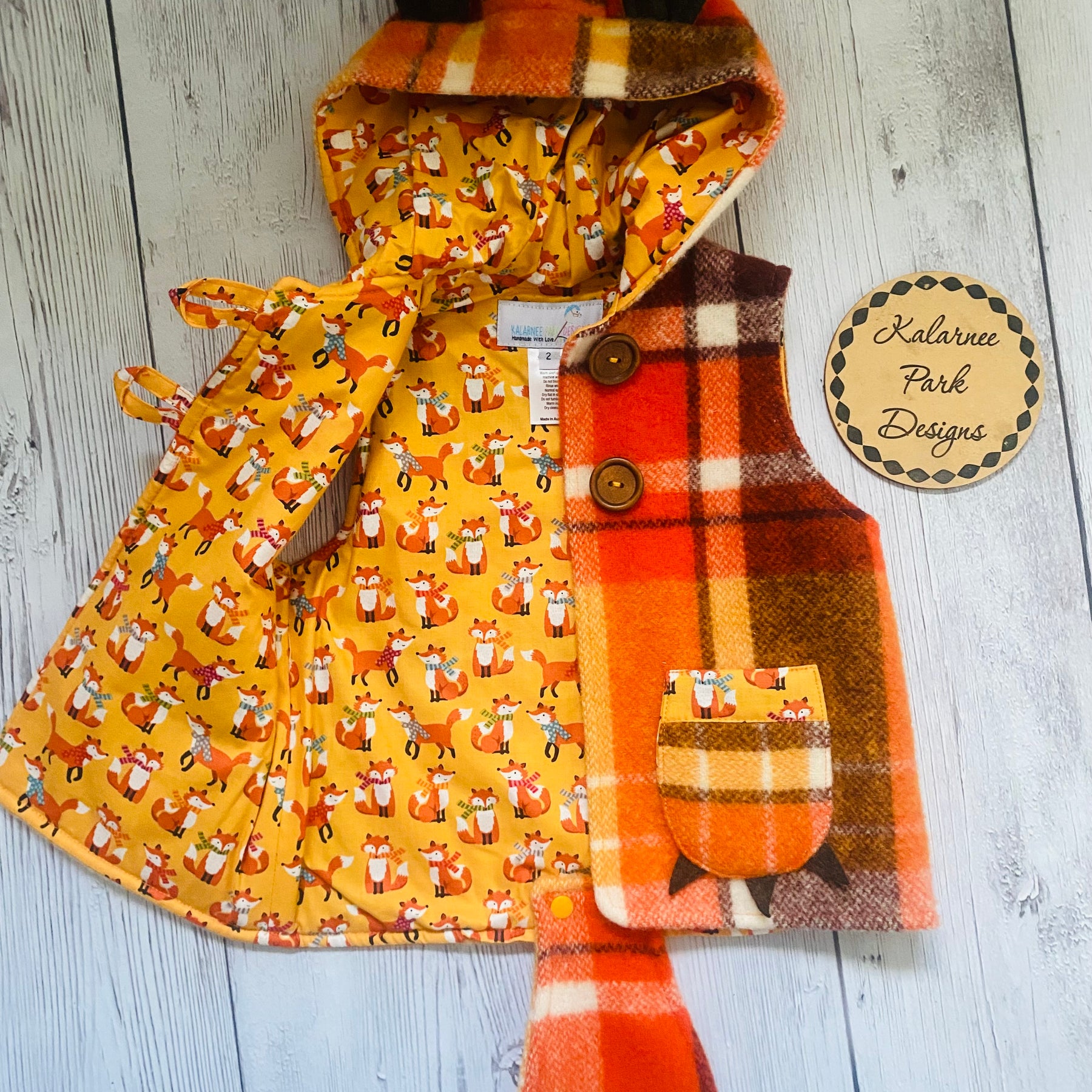 Vintage Wool Blanket Upcycled Fox Vest Size 2