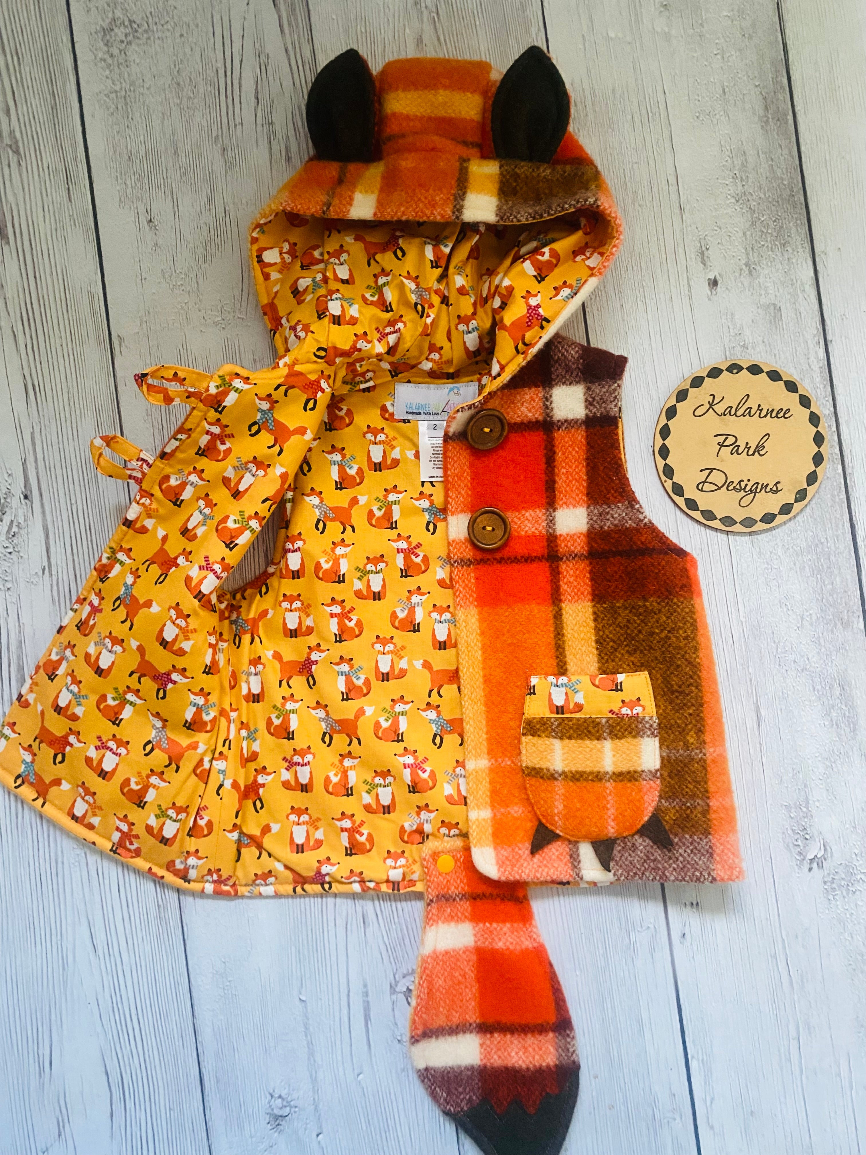 Vintage Wool Blanket Upcycled Fox Vest Size 2