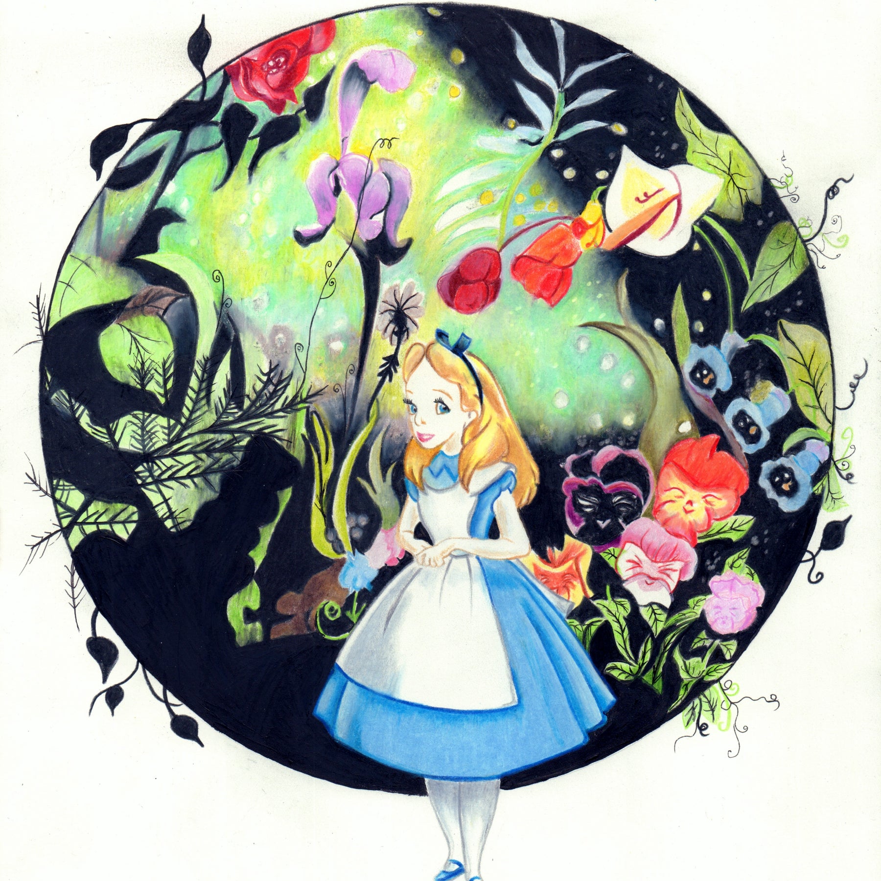 Alice in the Forest - Handdrawn Print of Original Art
