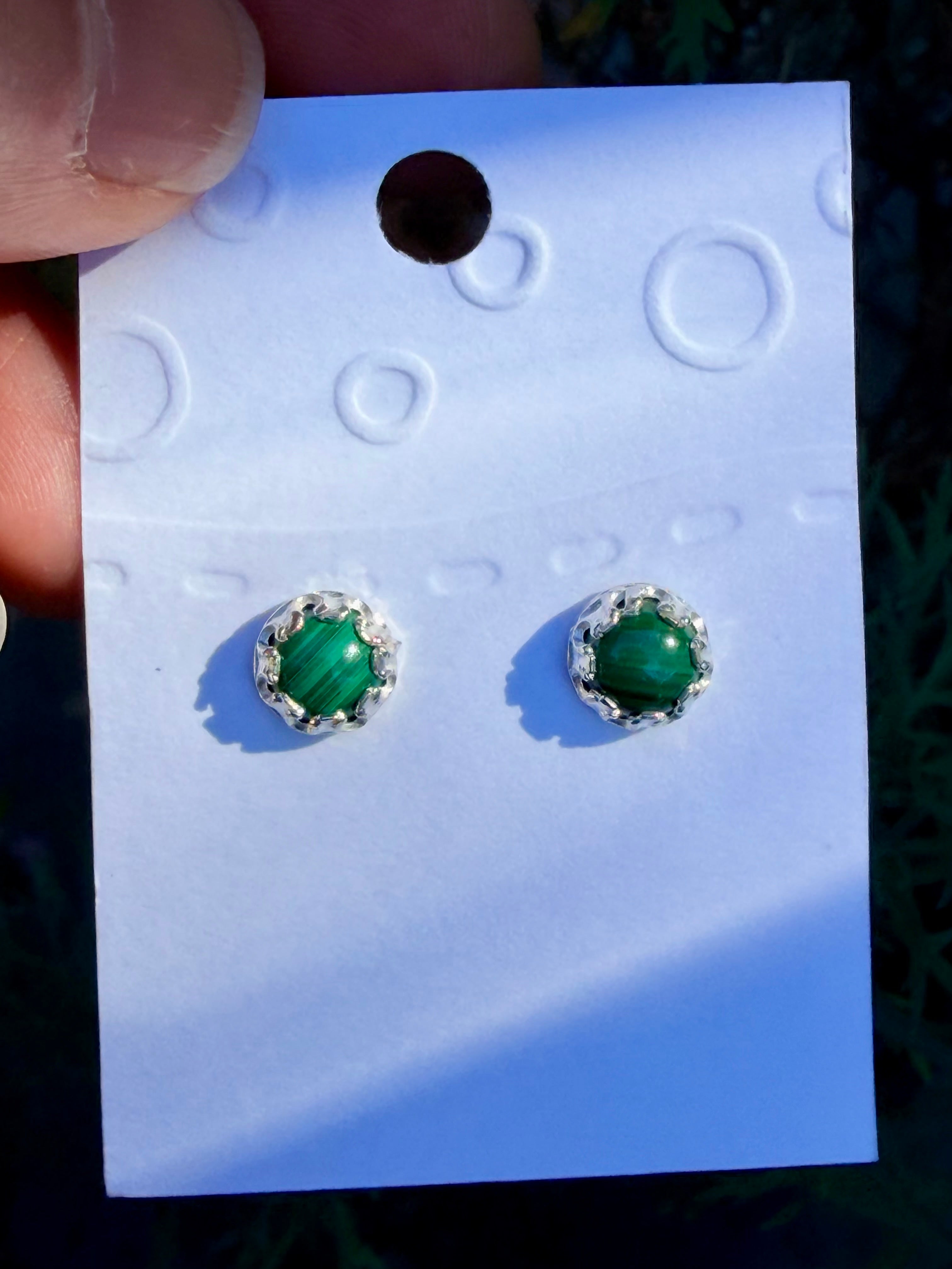 Crown of Malachite Sterling Silver Stud Earrings