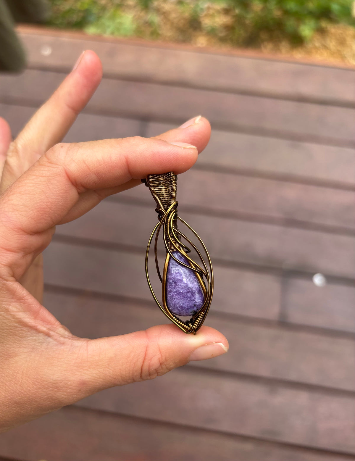 Purple Charoite Crystal pendant simple copper necklace