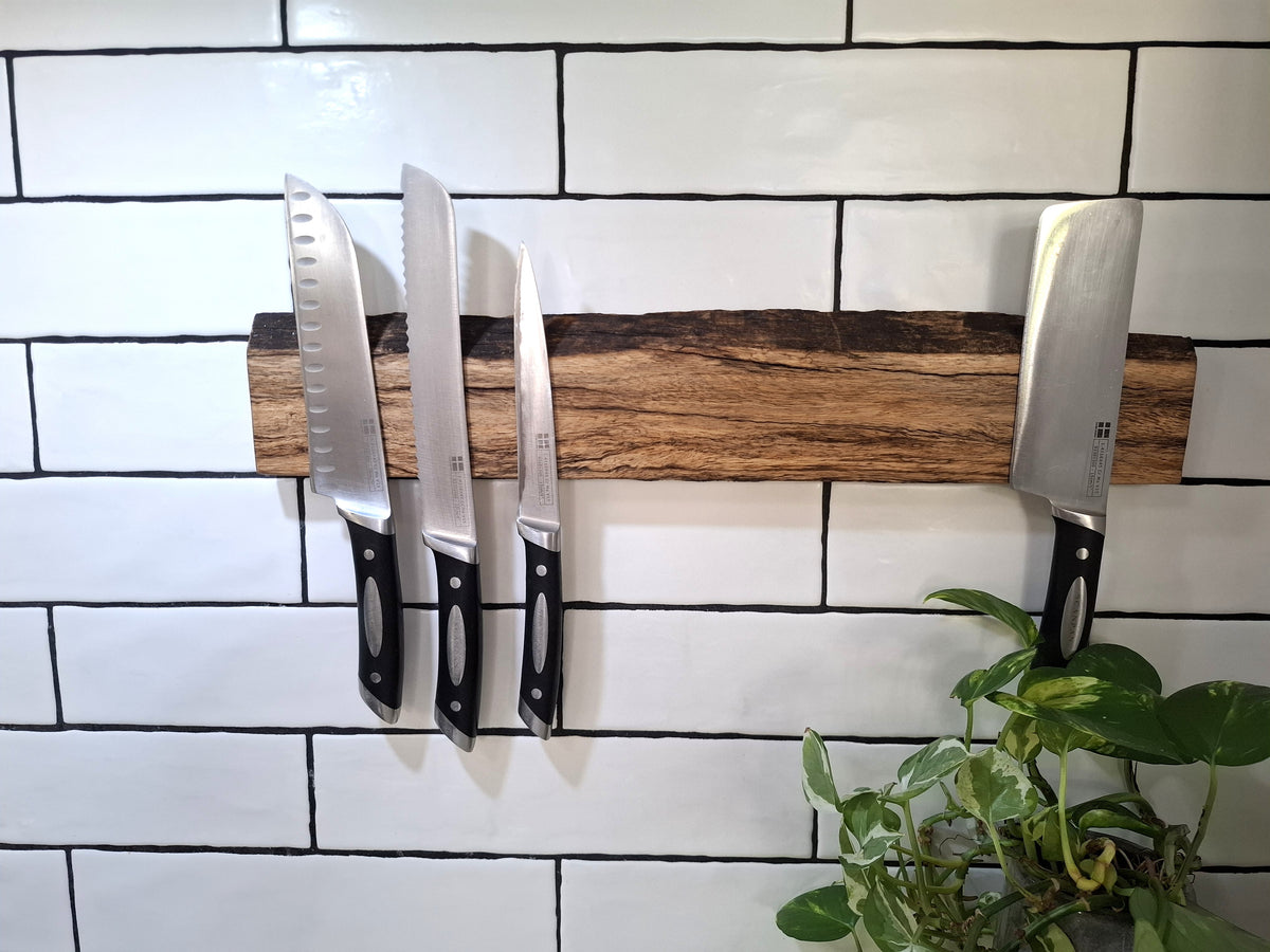 Handmade Wooden Magnetic Knife Holder: Wall-Mounted Kitchen Rack
