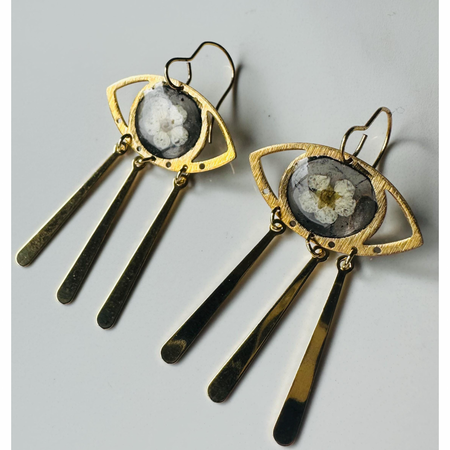 Smokey resin eye pressed flower earrings