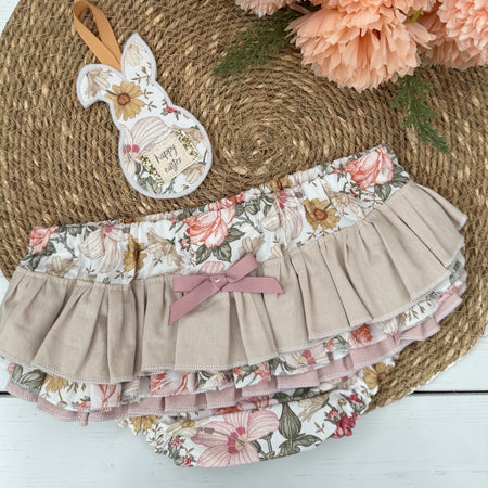 Ruffled Nappy Cover - Vintage Floral Pink - Size 1