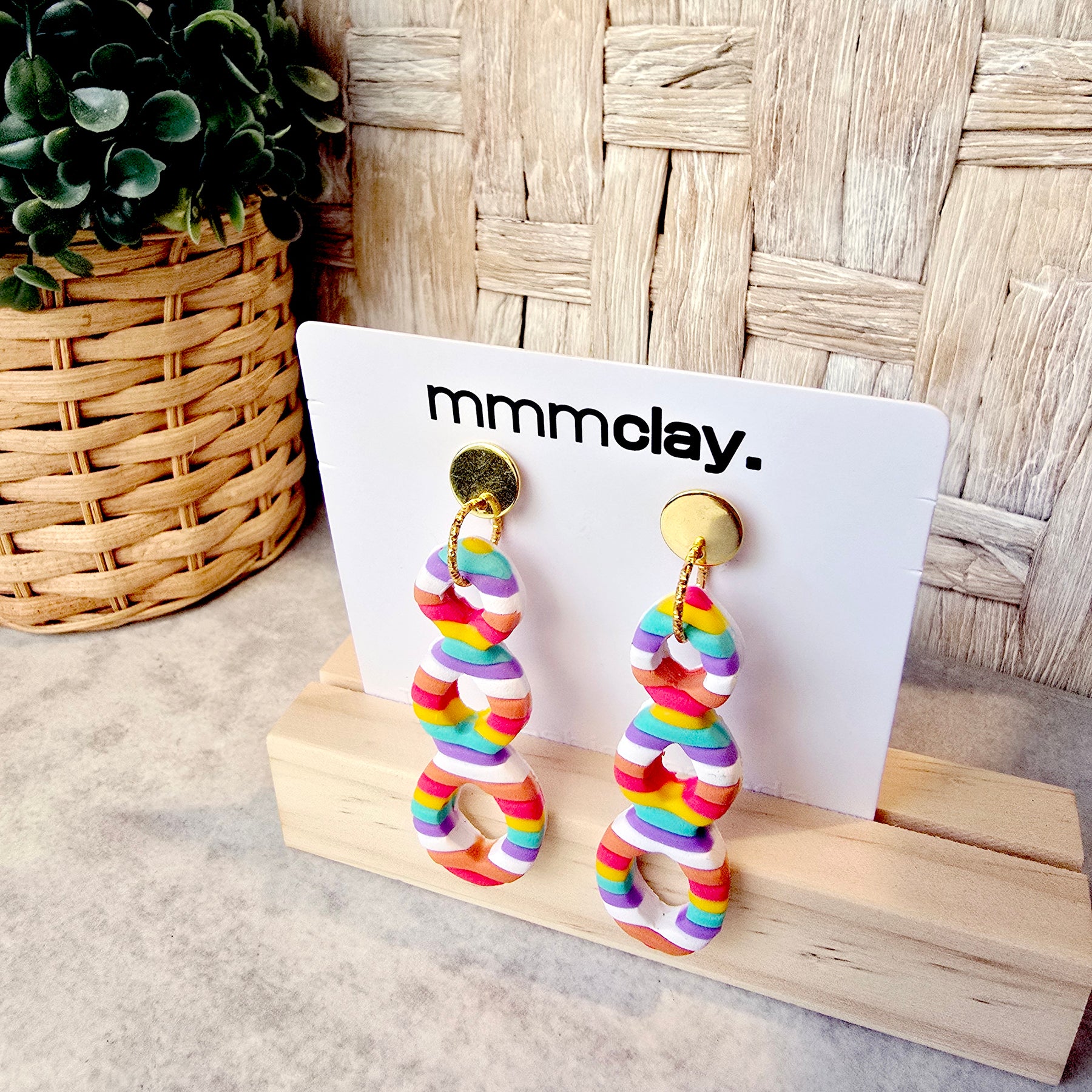 Candy Striped Triple Loop Cutout Drop Earrings