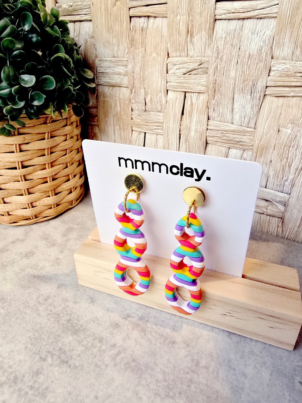 Candy Striped Triple Loop Cutout Drop Earrings