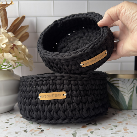 Handmade Crochet Basket - Black in 2 sizes