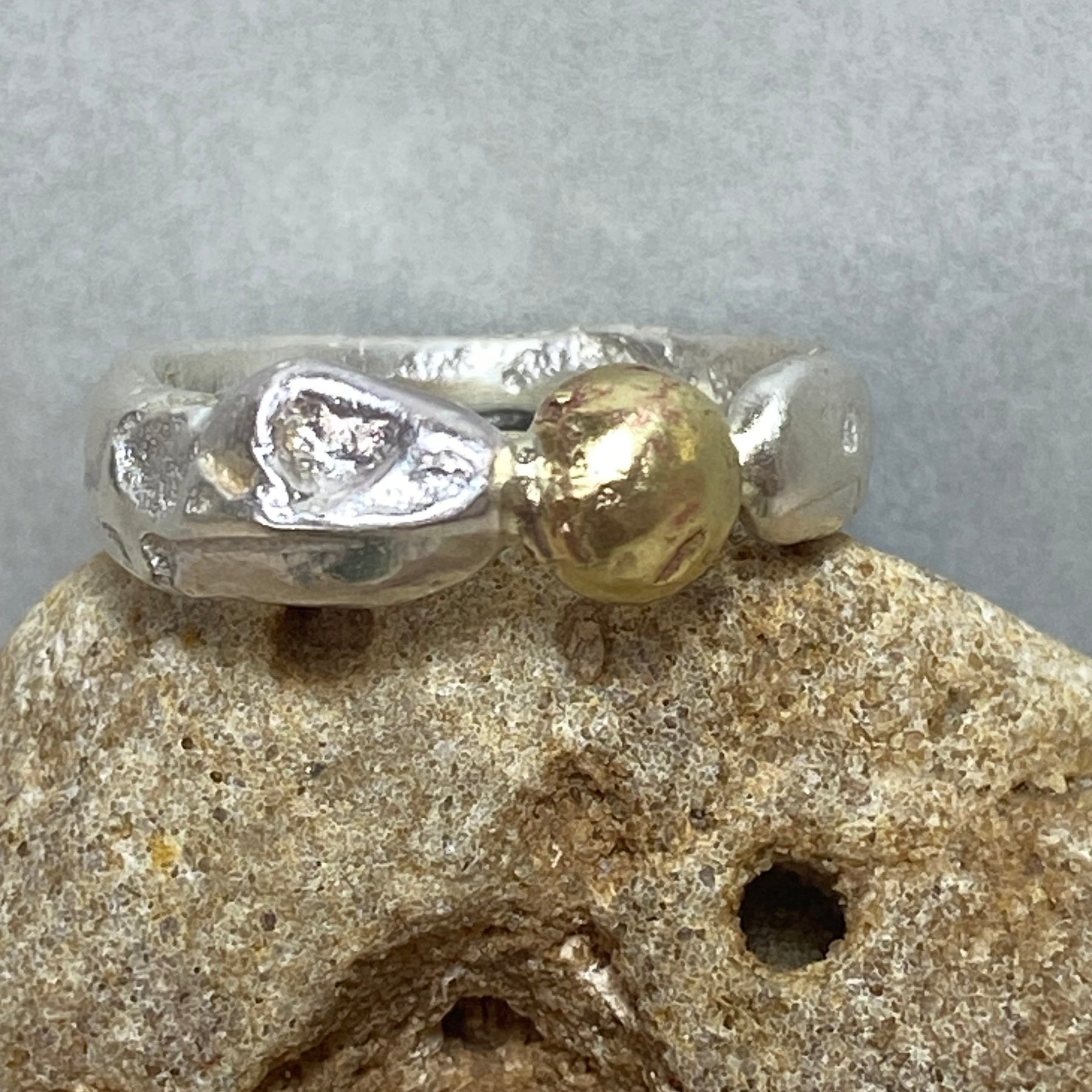 Seed Ring | Sand Cast Sterling Silver with Brass