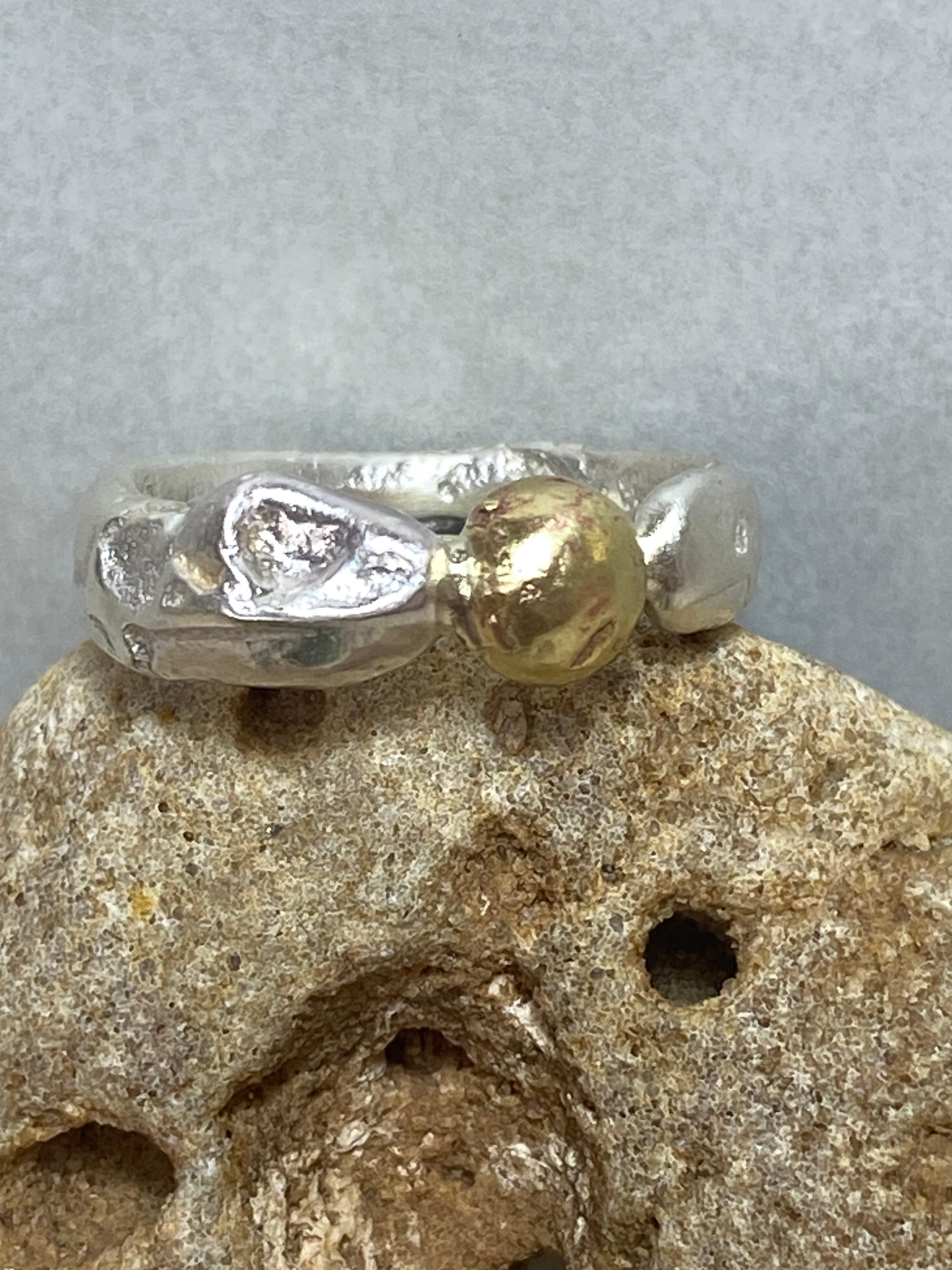 Seed Ring | Sand Cast Sterling Silver with Brass