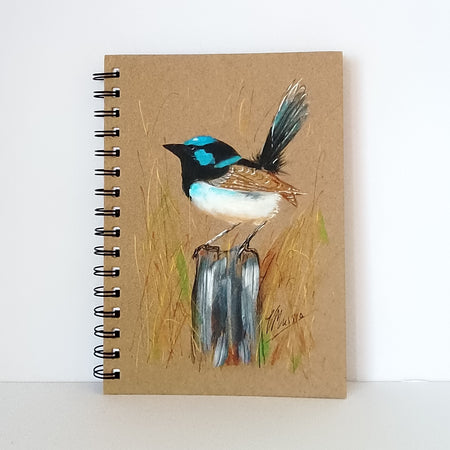 Blue Wren Handpainted Spiral bound notebook A5 lined