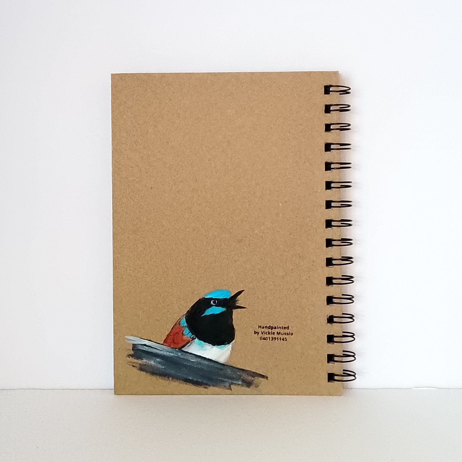 Blue Wren Handpainted Spiral bound notebook A5 lined