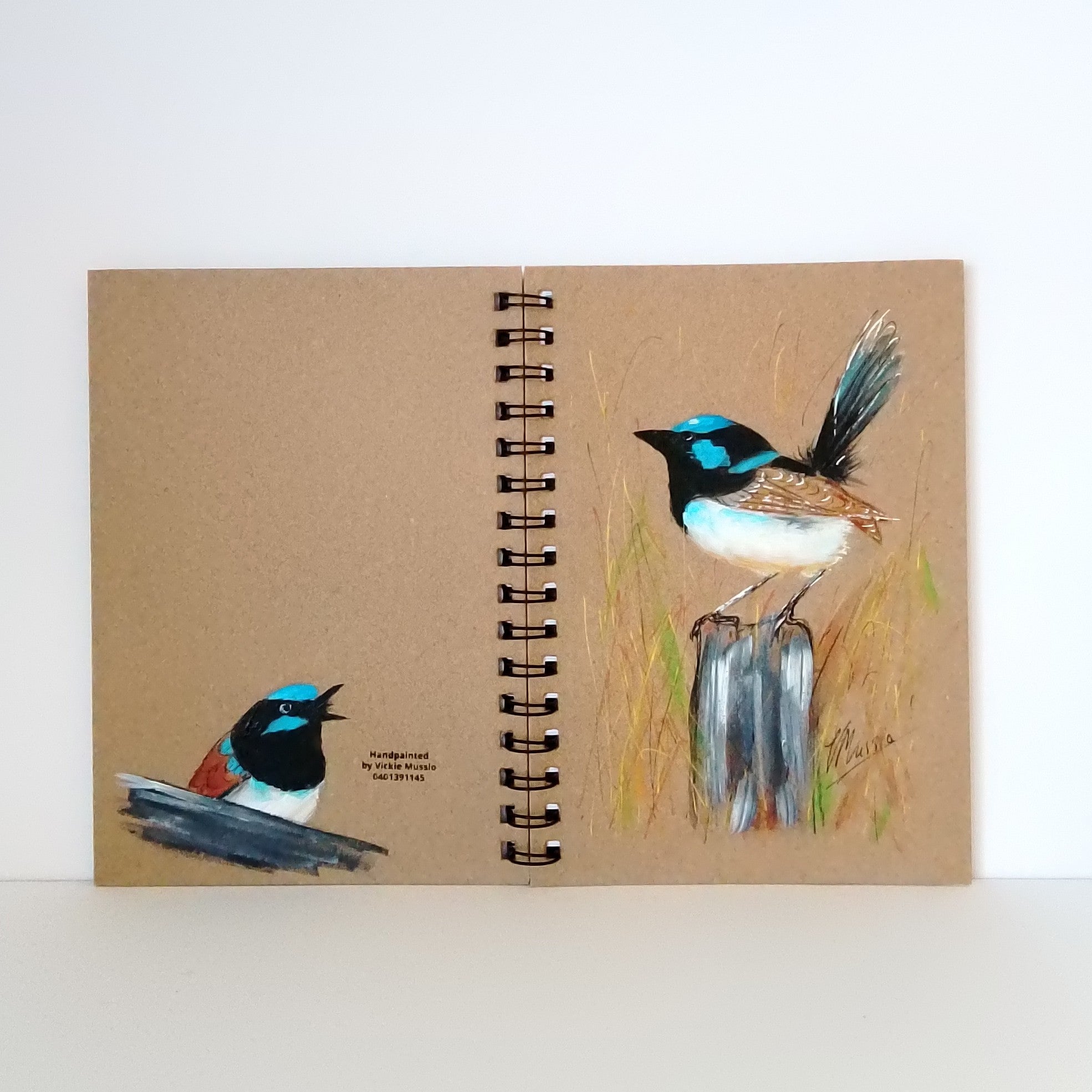 Blue Wren Handpainted Spiral bound notebook A5 lined