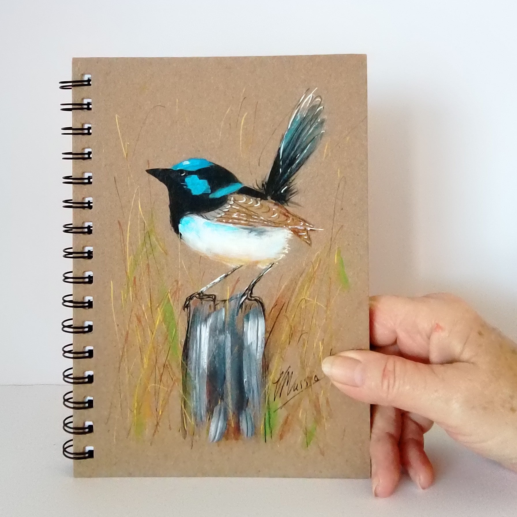 Blue Wren Handpainted Spiral bound notebook A5 lined