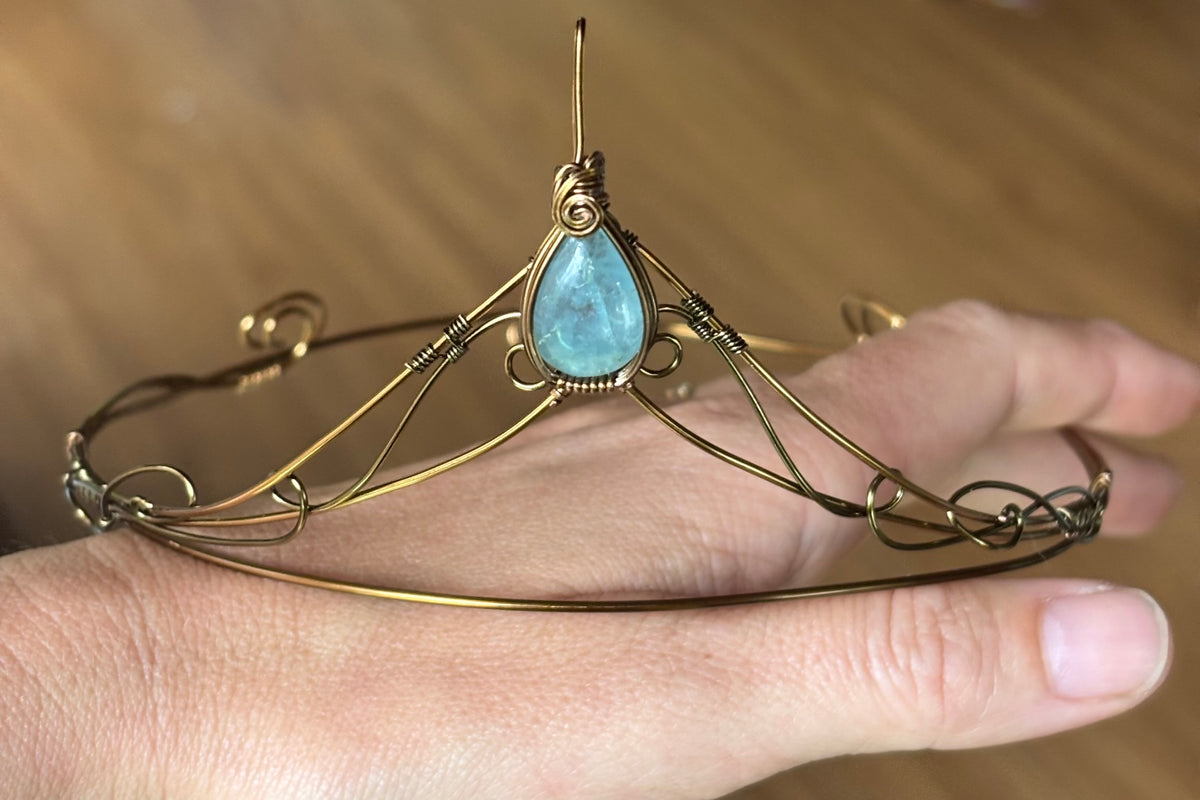 Aquamarine Crystal tiara crown in copper