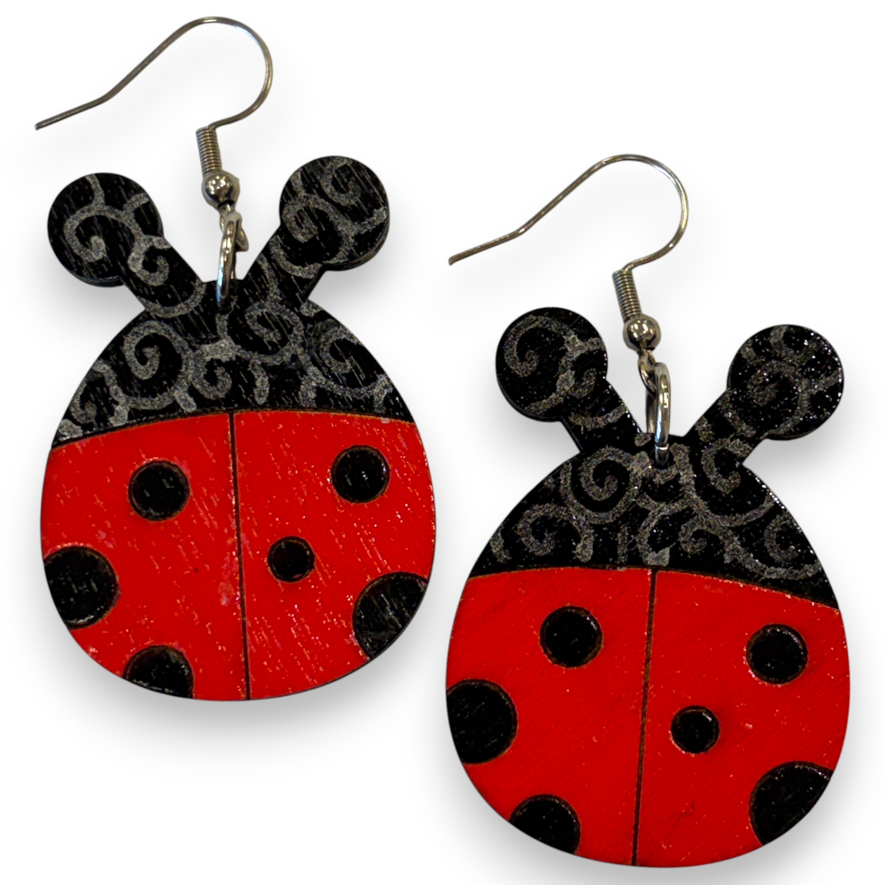 Wooden ladybug earrings - hand painted