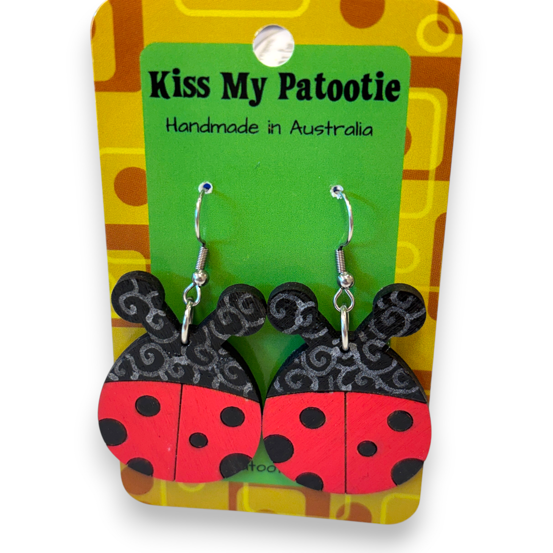 Wooden ladybug earrings - hand painted