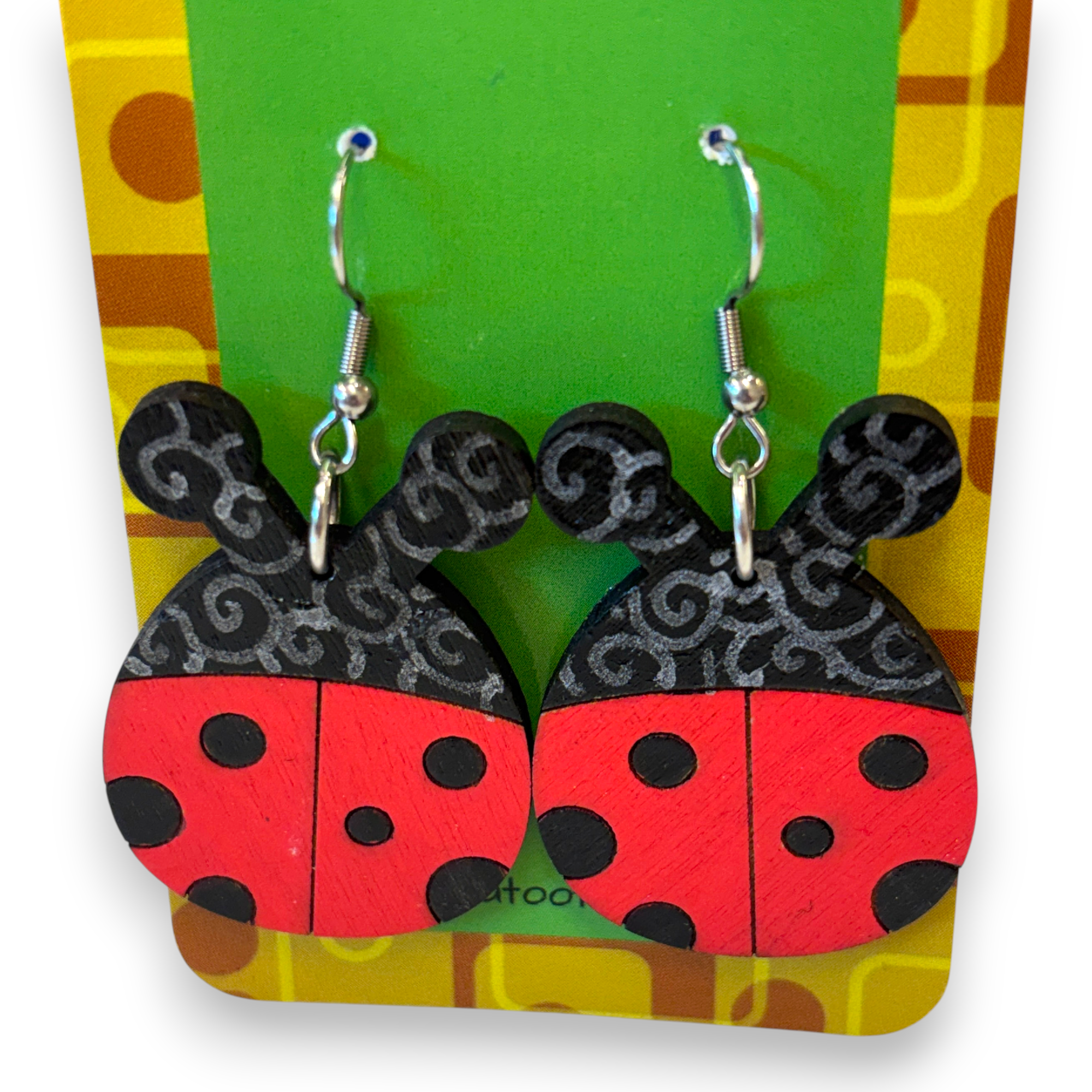 Wooden ladybug earrings - hand painted