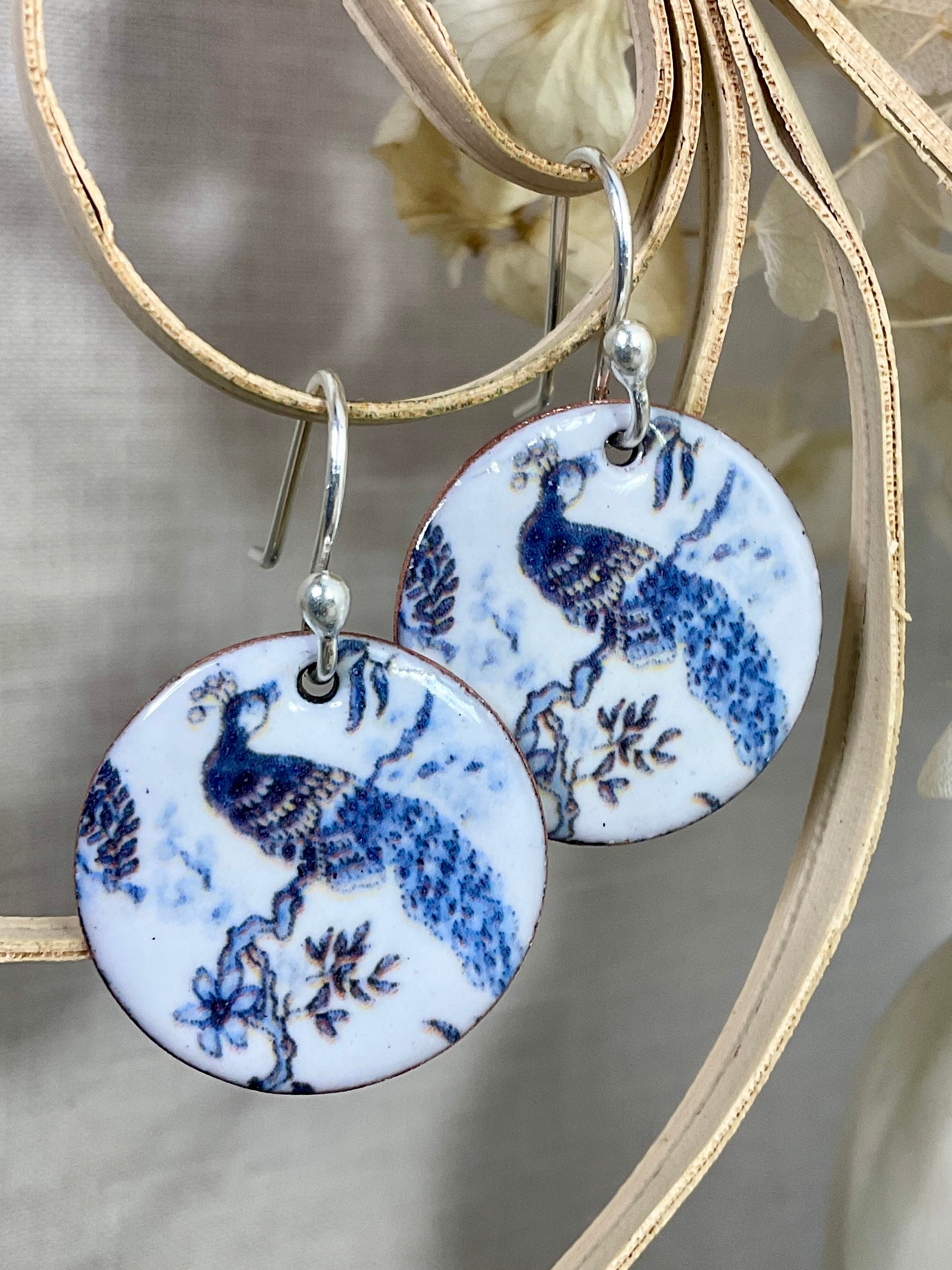 Peacock 🦚. Handmade enamel earrings