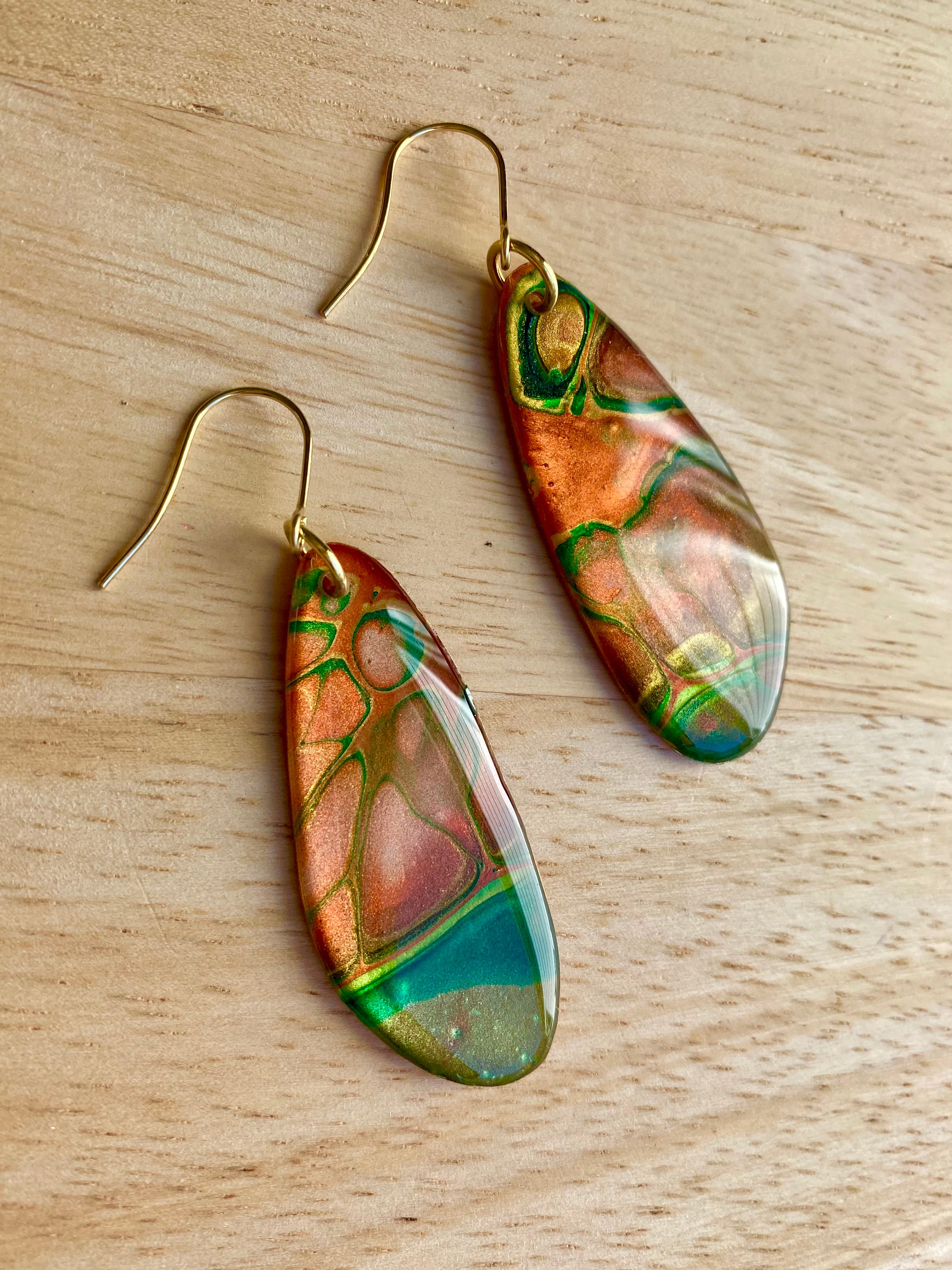 Emerald and Copper Art Earrings