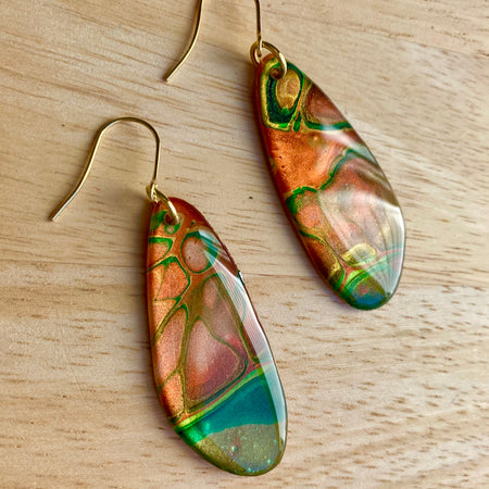 Emerald and Copper Art Earrings