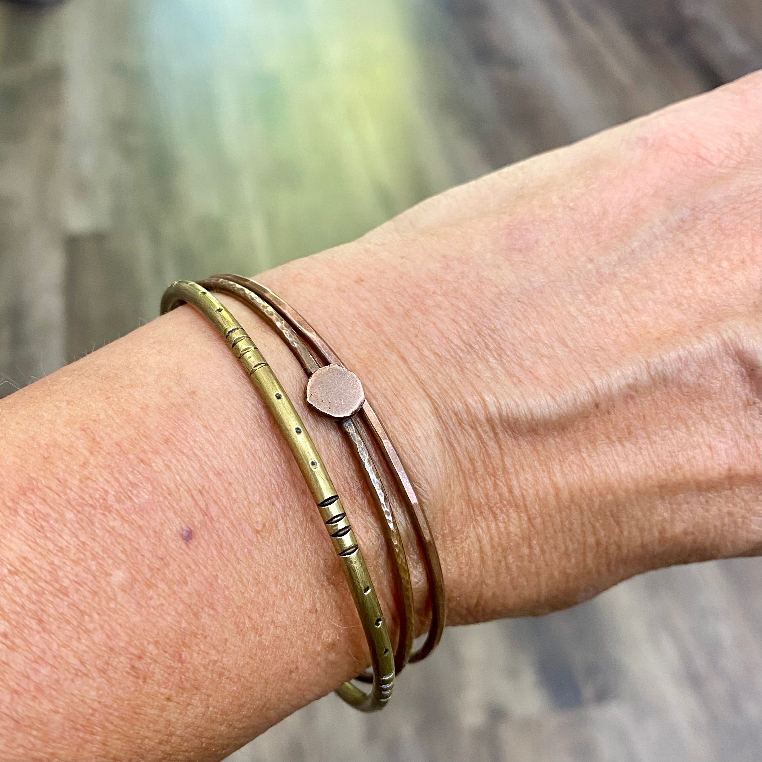 Stacking Bangles in Copper and Brass