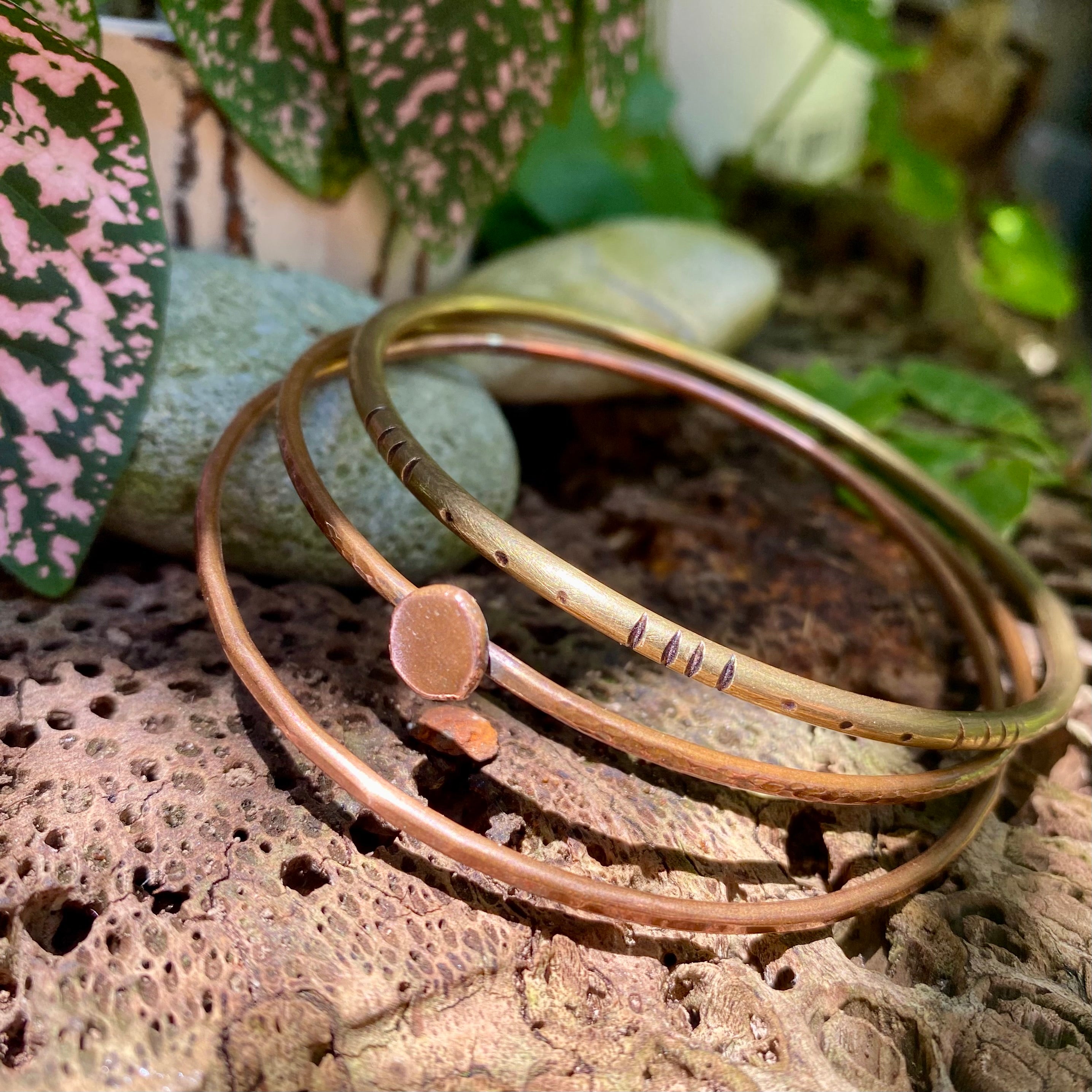 Stacking Bangles in Copper and Brass