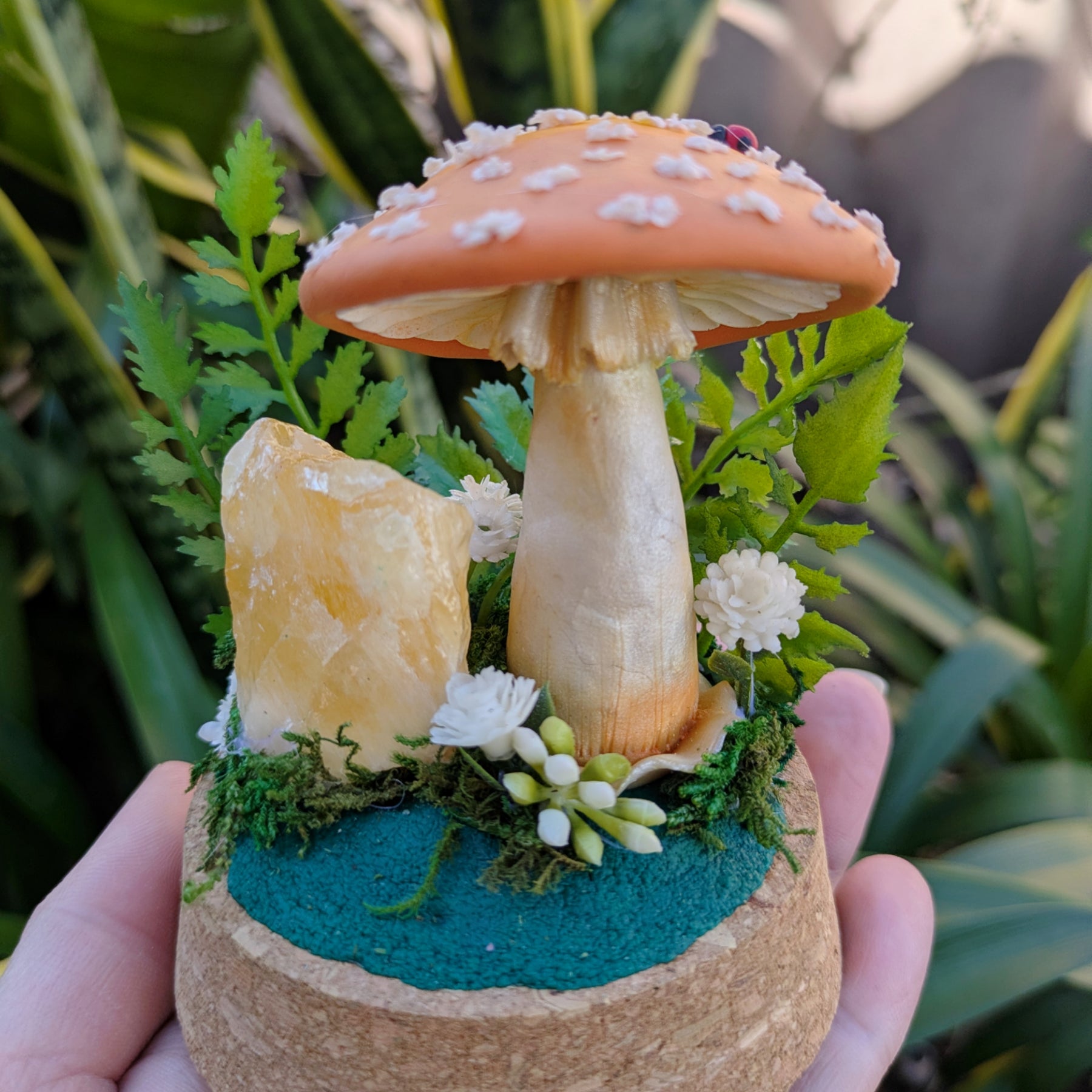 Enchanted Orange Mushroom & Honey Calcite Crystal Dome
