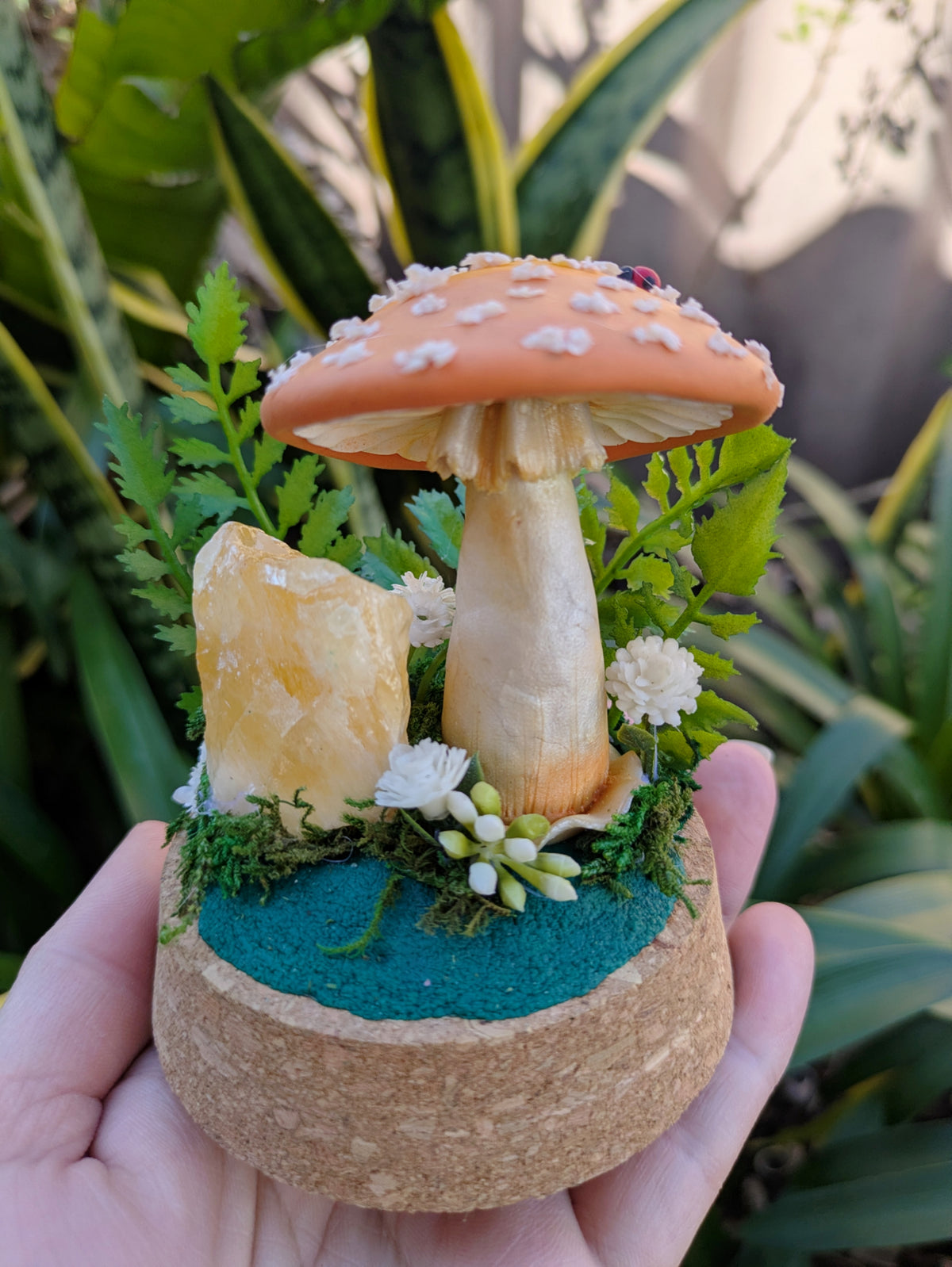 Enchanted Orange Mushroom & Honey Calcite Crystal Dome