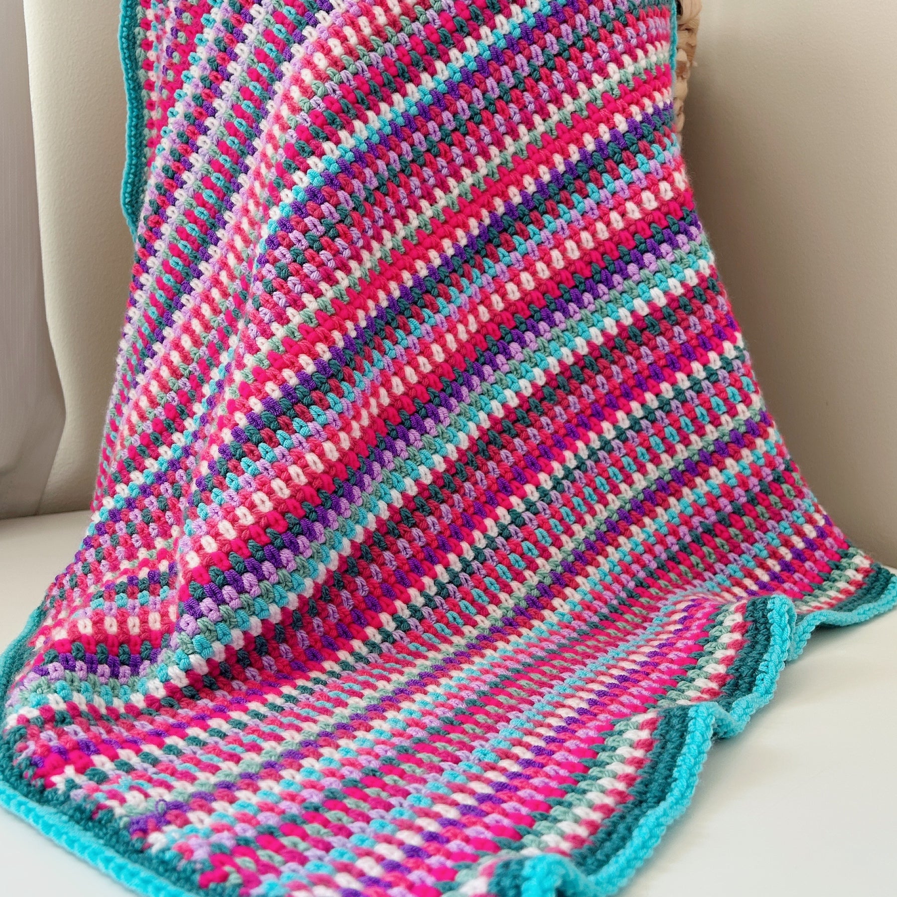 Handmade Crochet Baby Blanket – Colourful Scrappy Rainbow Blanket – One of a Kind