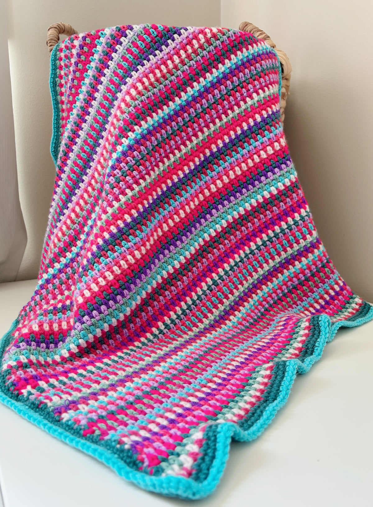 Handmade Crochet Baby Blanket – Colourful Scrappy Rainbow Blanket – One of a Kind