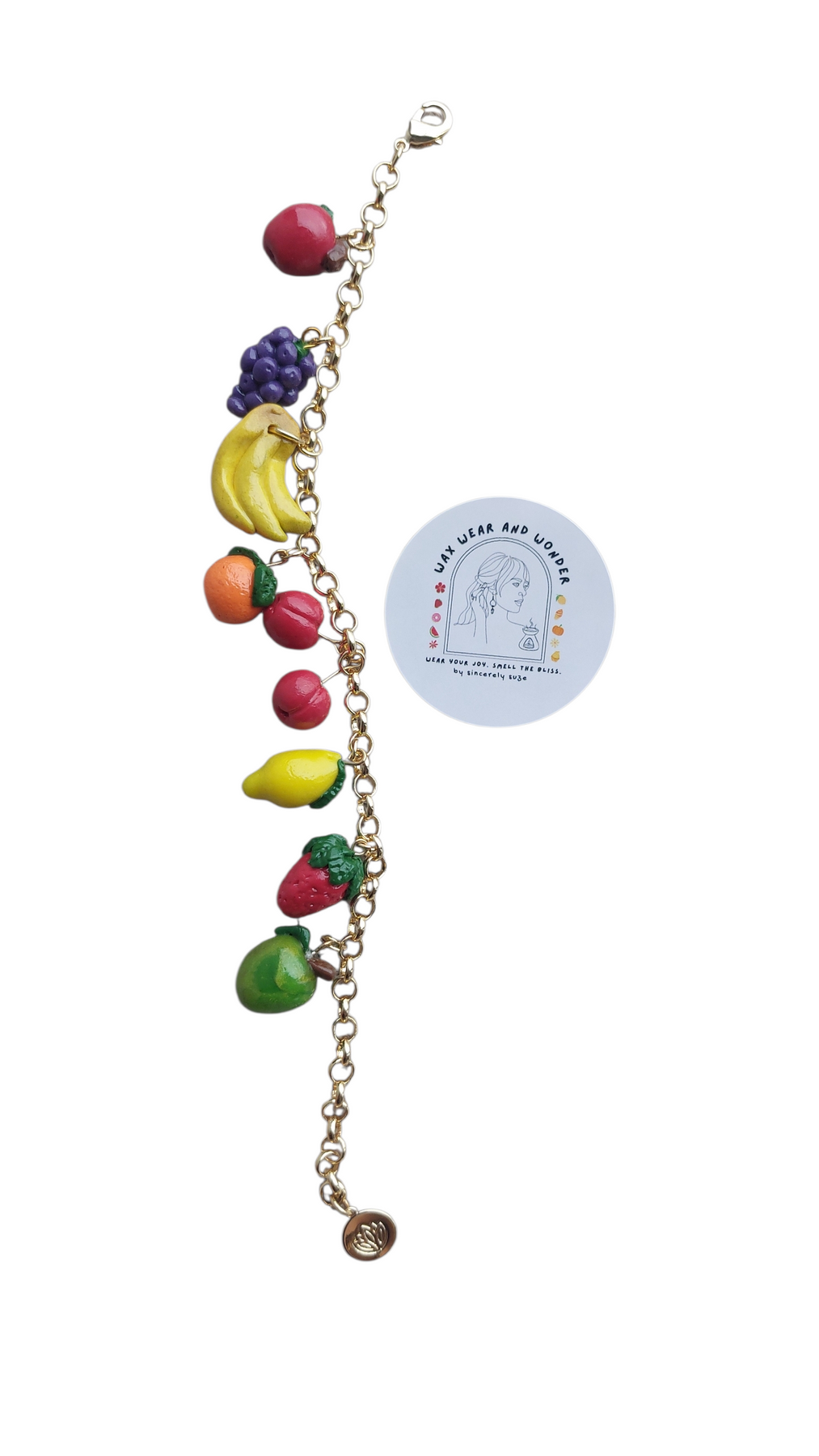 Charm Bracelet - Fruit Fiesta, 14K Gold Plated Chain, Charm & Clasp