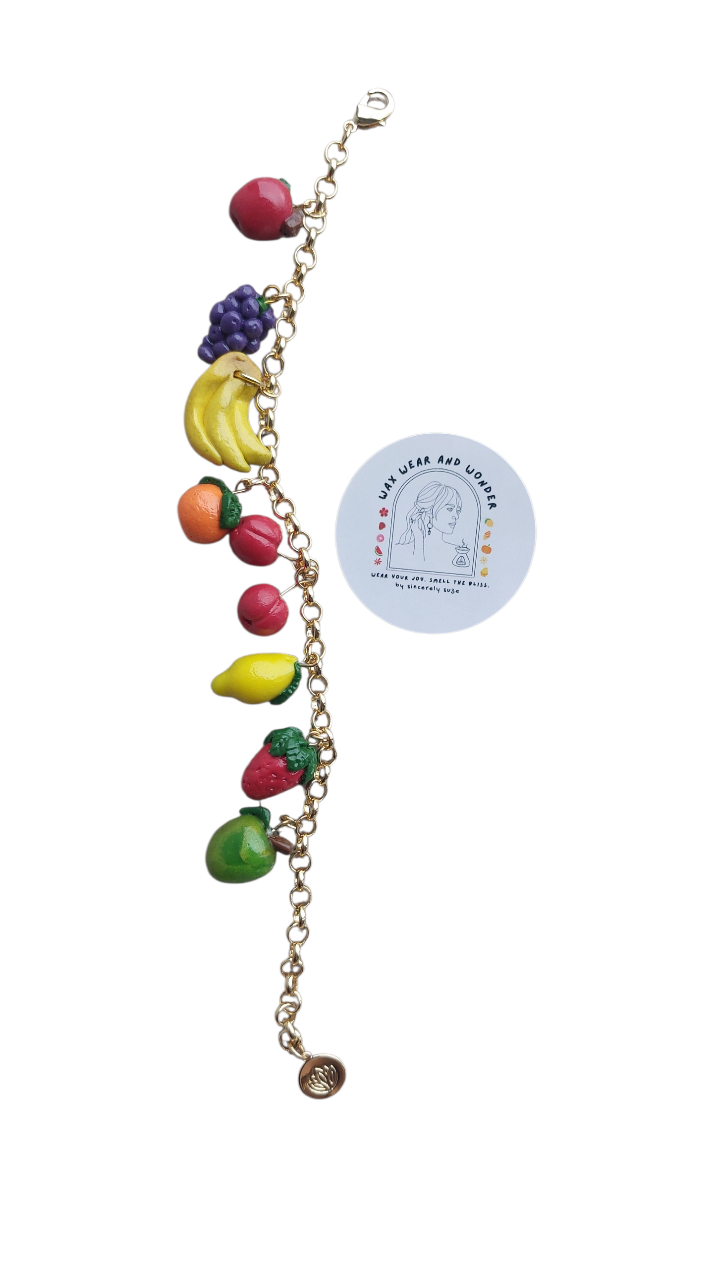 Charm Bracelet - Fruit Fiesta, 14K Gold Plated Chain, Charm & Clasp