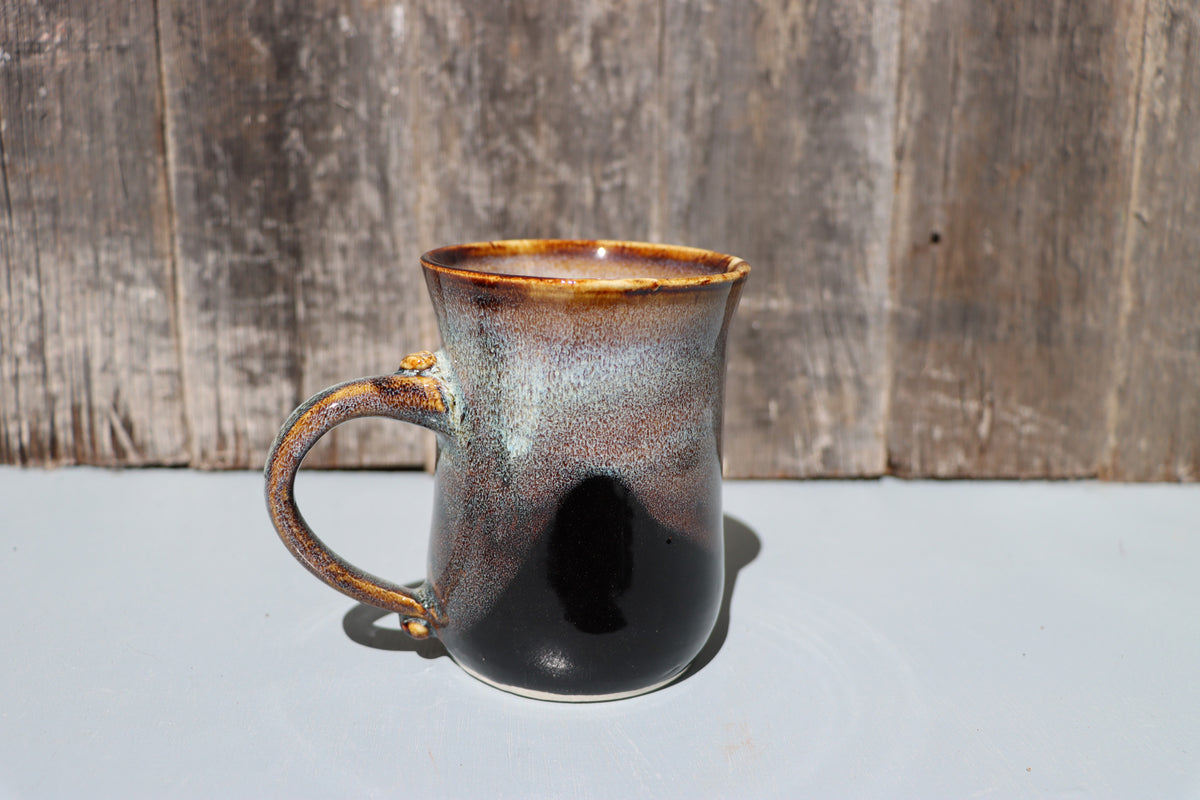 Large hand made mugs in speckled brown and white