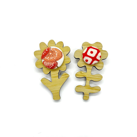Double Floral Brooch - Reds