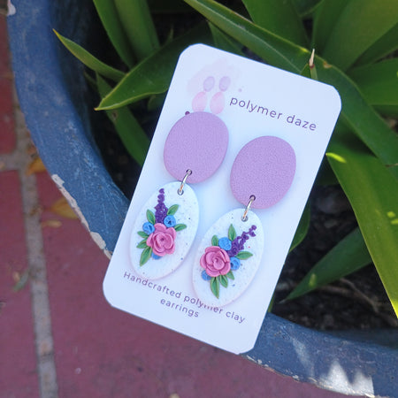 Floral bouquet polymer clay earrings