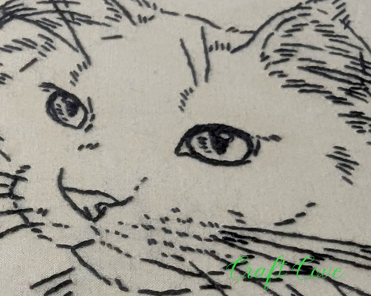 Hand-Embroidered Pet Outline Art – Cat or Dog Design – Black Thread on Neutral Fabric – Wall Hoop Decor
